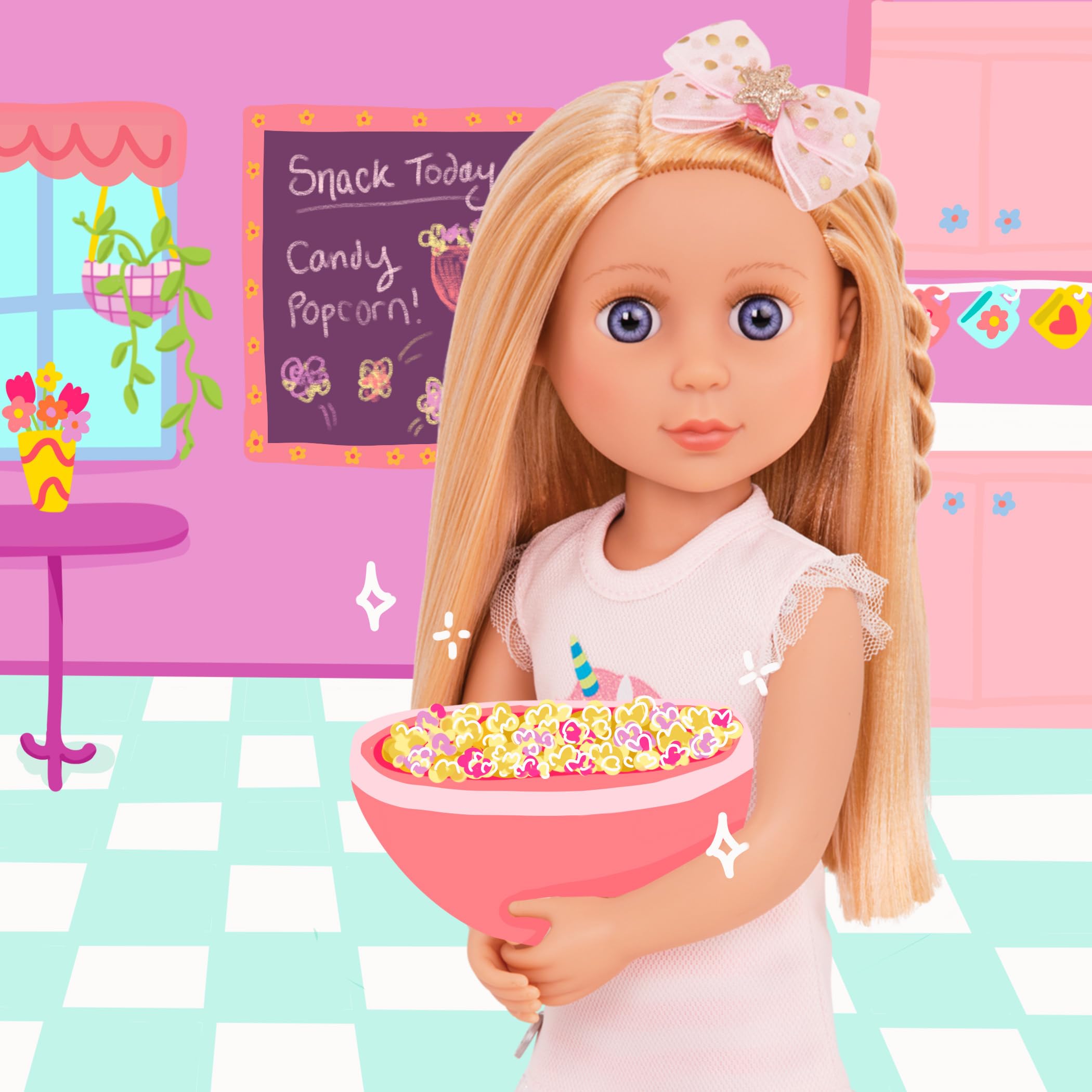 Glitter Girls Lacy - 14-Inch Posable Fashion Doll with Blonde Hair & Purple Eyes - Pink Tunic Outfit 2