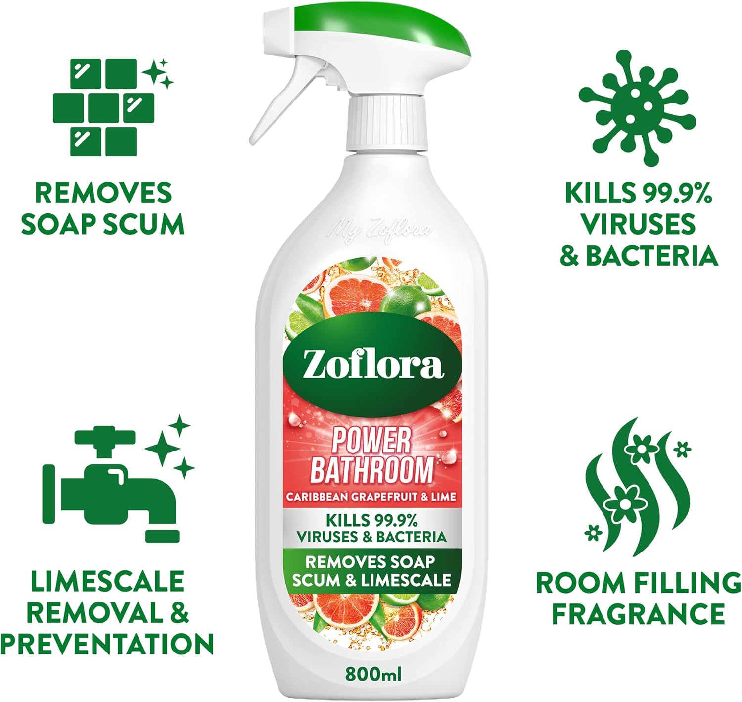 Zoflora Caribbean Grapefruit & Lime Power Bathroom Cleaner 800ml