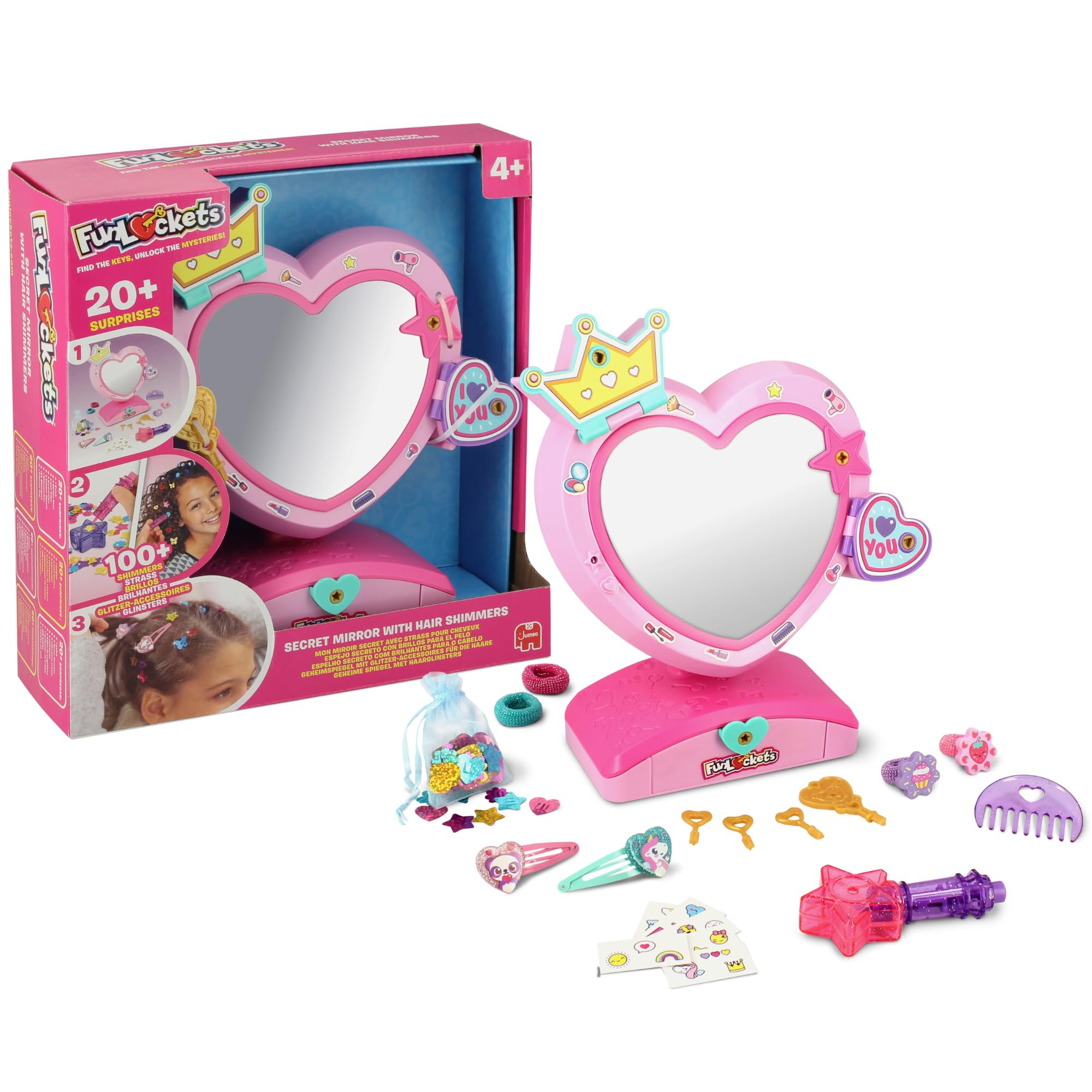 Funlockets Secret Mirror with Hair Shimmers - Tangle-Free Glitter Hair Styling Kit for Kids