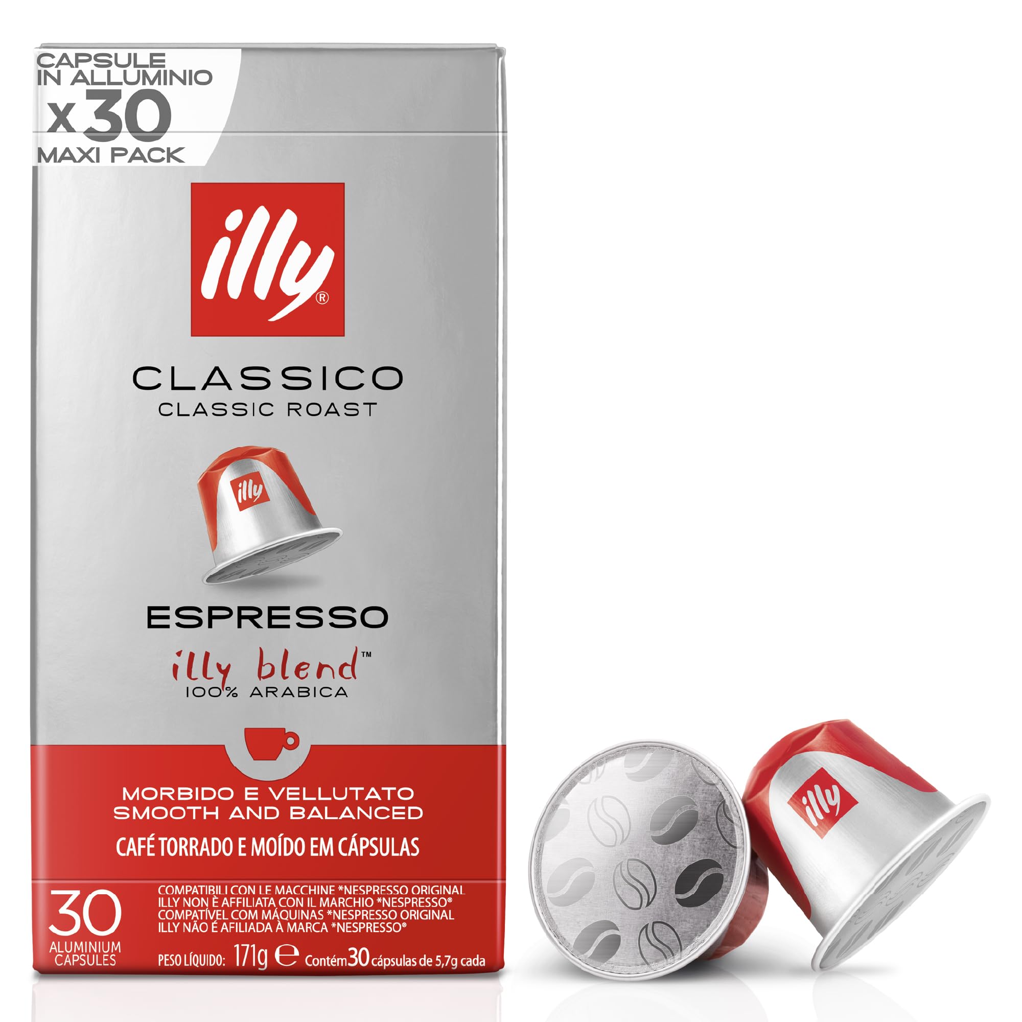 illy Classico Coffee Capsules - 30 Aluminium Pods | Intensity 5/9 | Nespresso Original Compatible 1