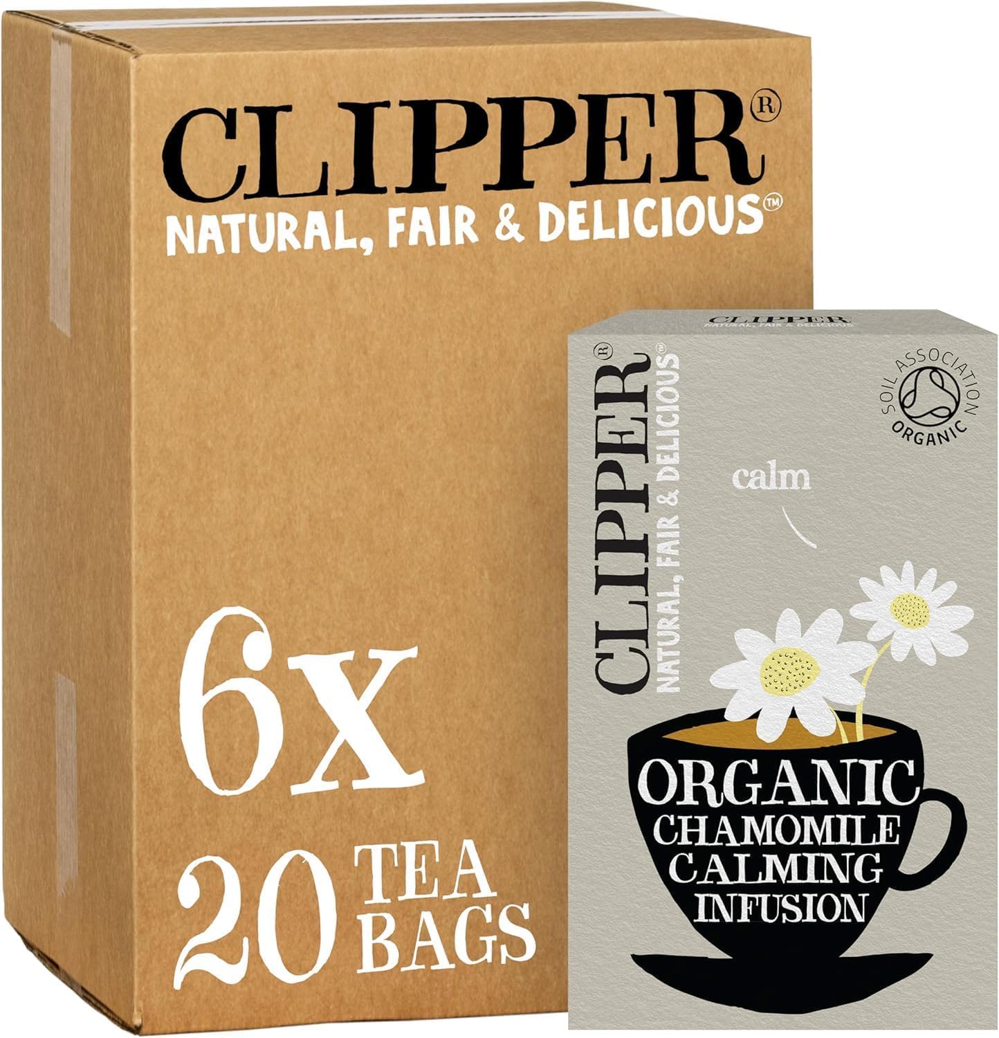 Clipper Natural, Fair & Delicious Organic Chamomile Tea Bags - 120 Count (6 x 20 Bags) | Caffeine Free