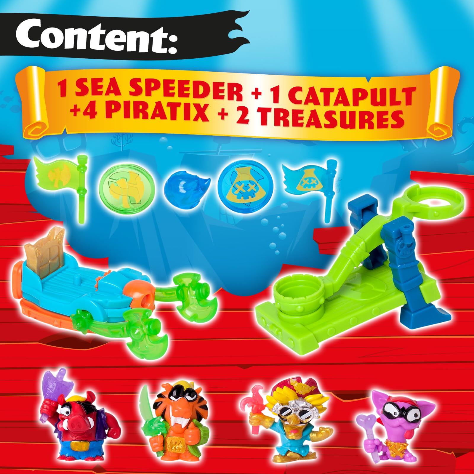 PIRATIX ADVENTURE WORLD Piratix Shark Treasure Series – Captain Pack Newton | Includes 4 Figures