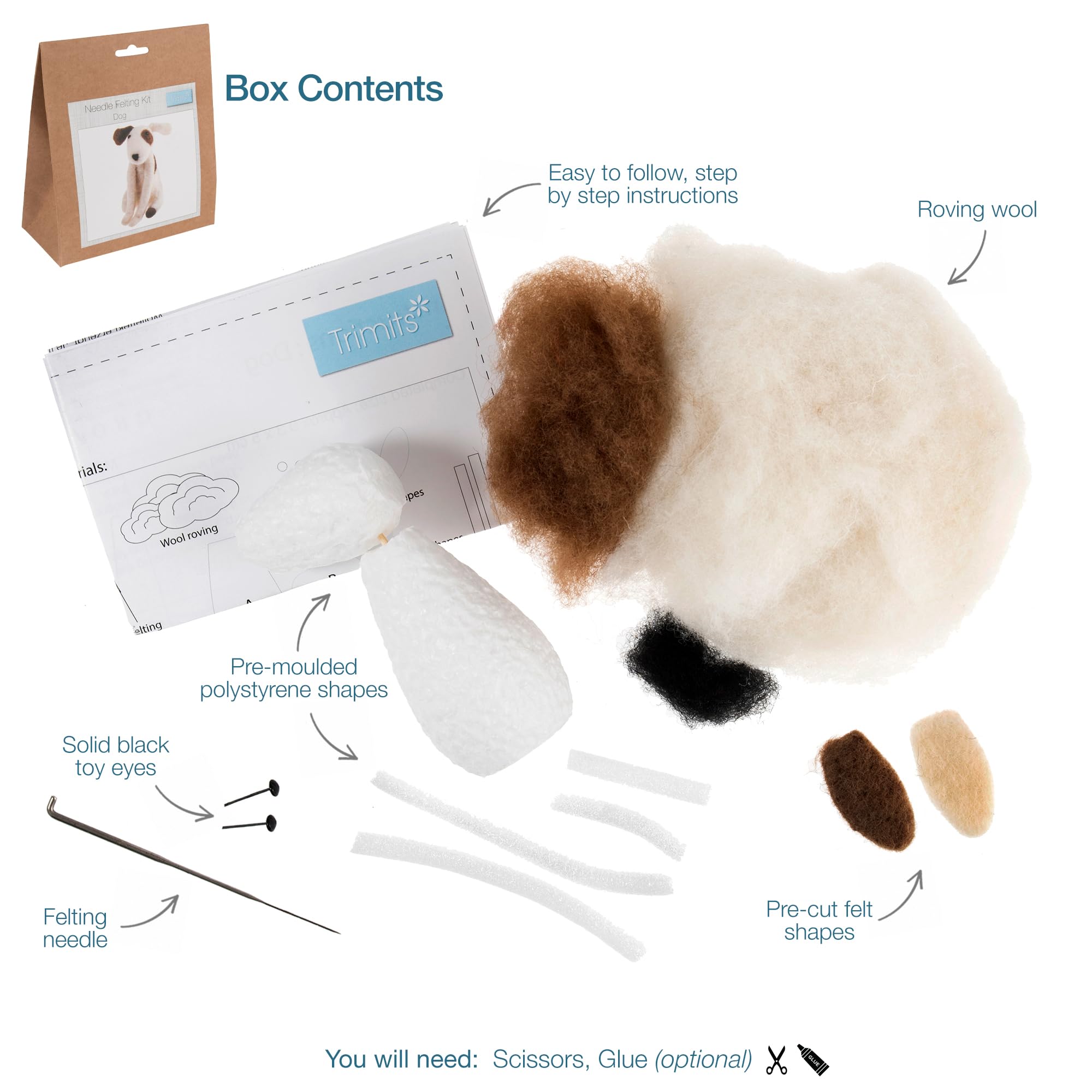 Trimits Needle Felting Craft Kit - Dog Design | Beginner Friendly | Includes Wool & Tools 4