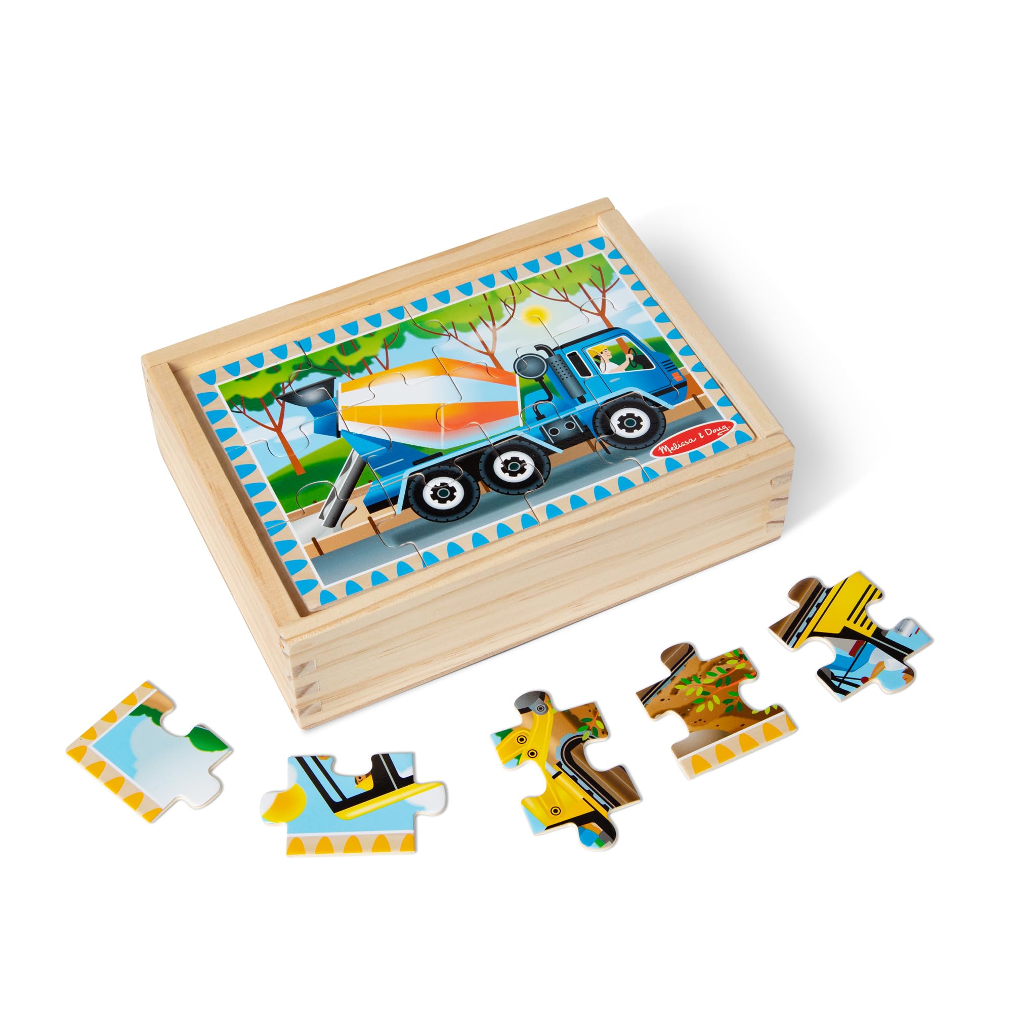 Melissa & Doug Construction Vehicles 4-in-1 Wooden Jigsaw Puzzles Set | 4 x 12 Pieces | Ages 3-6