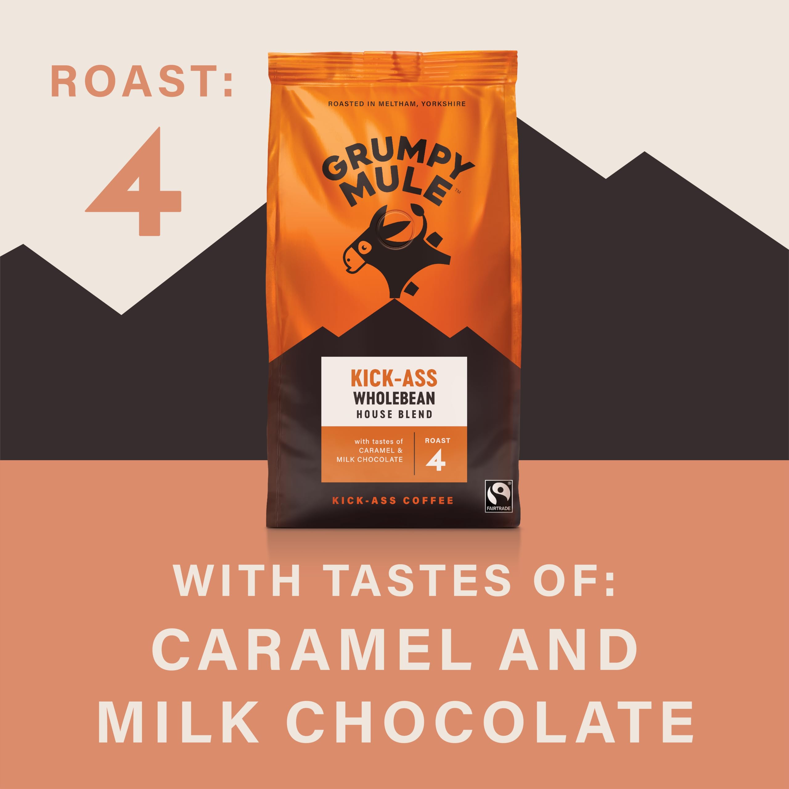 Grumpy Mule Kick-Ass House Blend Whole Coffee Beans - Caramel & Milk Chocolate Notes, Fairtrade Arabica