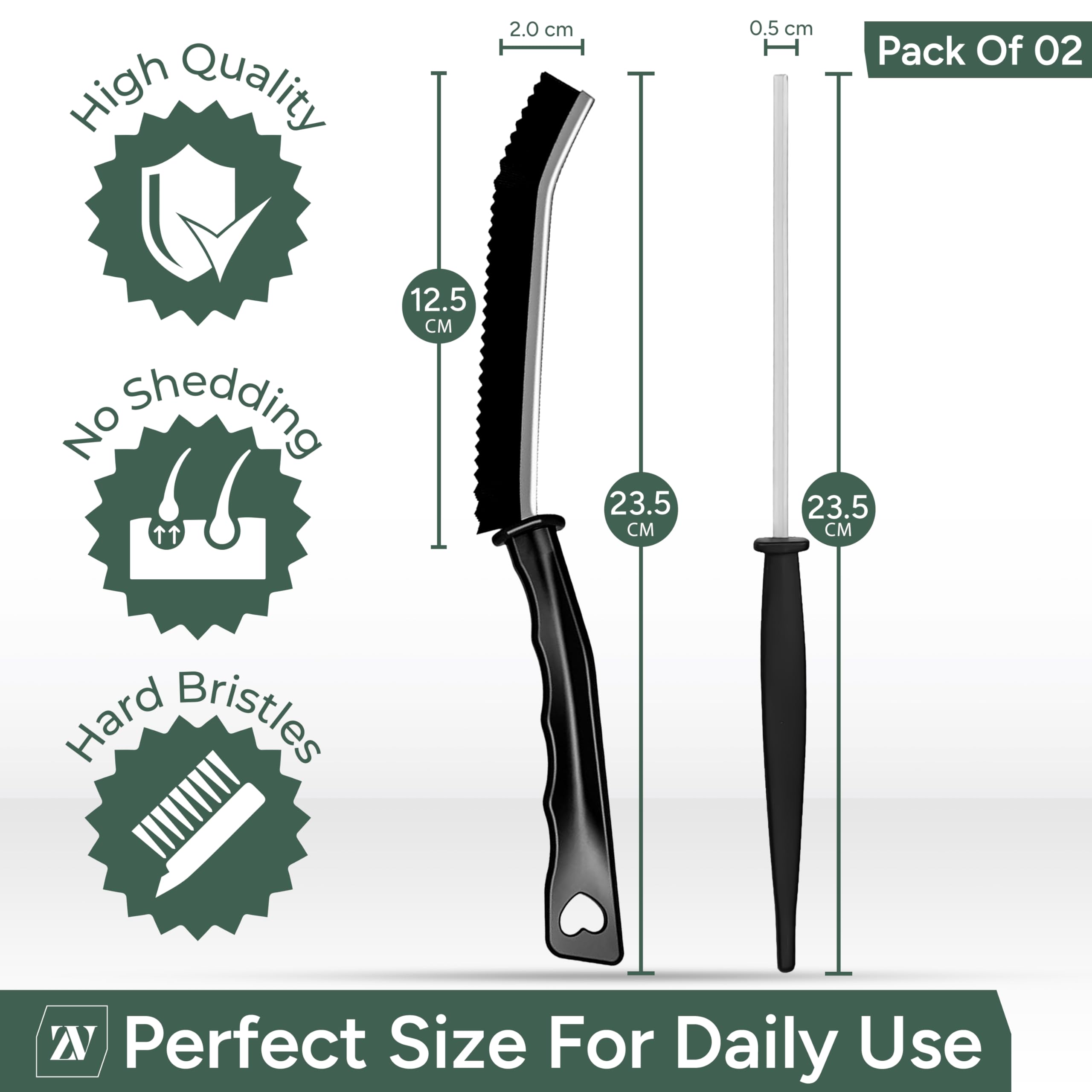 Zuvo Crevice Brush Set - Hard Bristle Gap & Grout Cleaning Tool | 2 Pack | XL Size 2