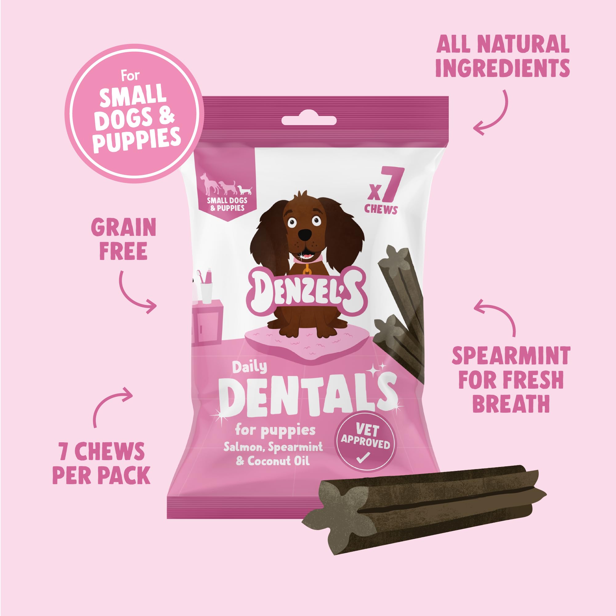 Denzel's Puppy Dental Sticks - Salmon & Spearmint Flavor | 7 Sticks | Small Dog & Puppy Oral Care 2