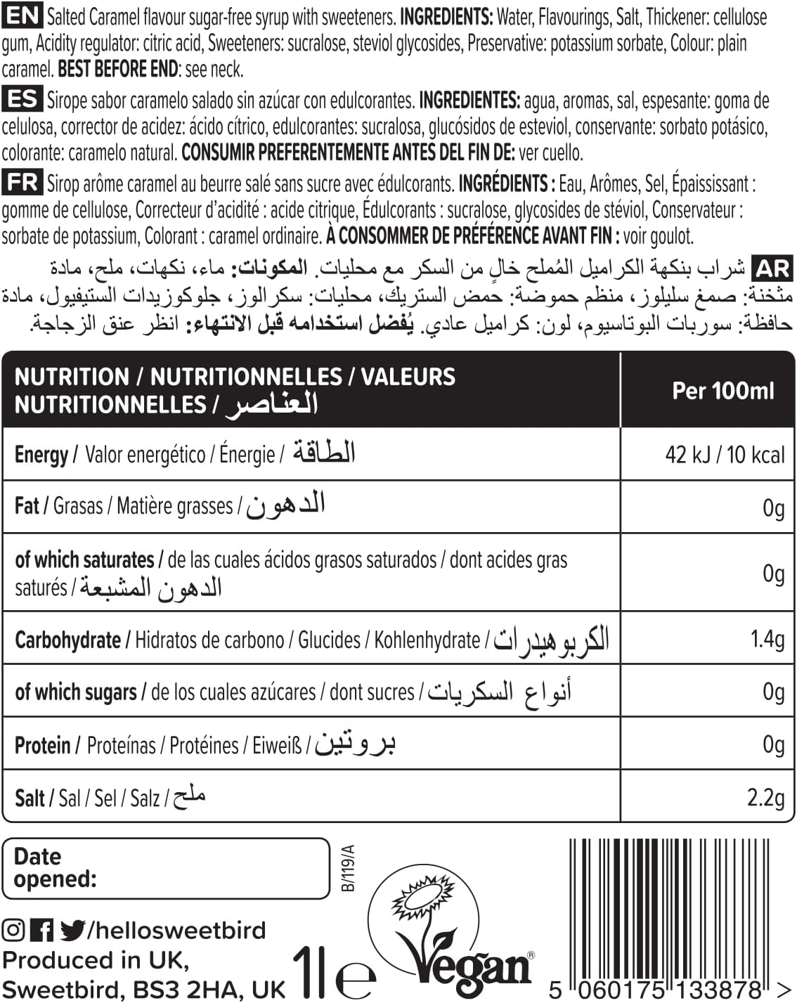 Sweetbird Sugar Free Salted Caramel Syrup 1 Litre | NSB506 | Vegan Friendly 4