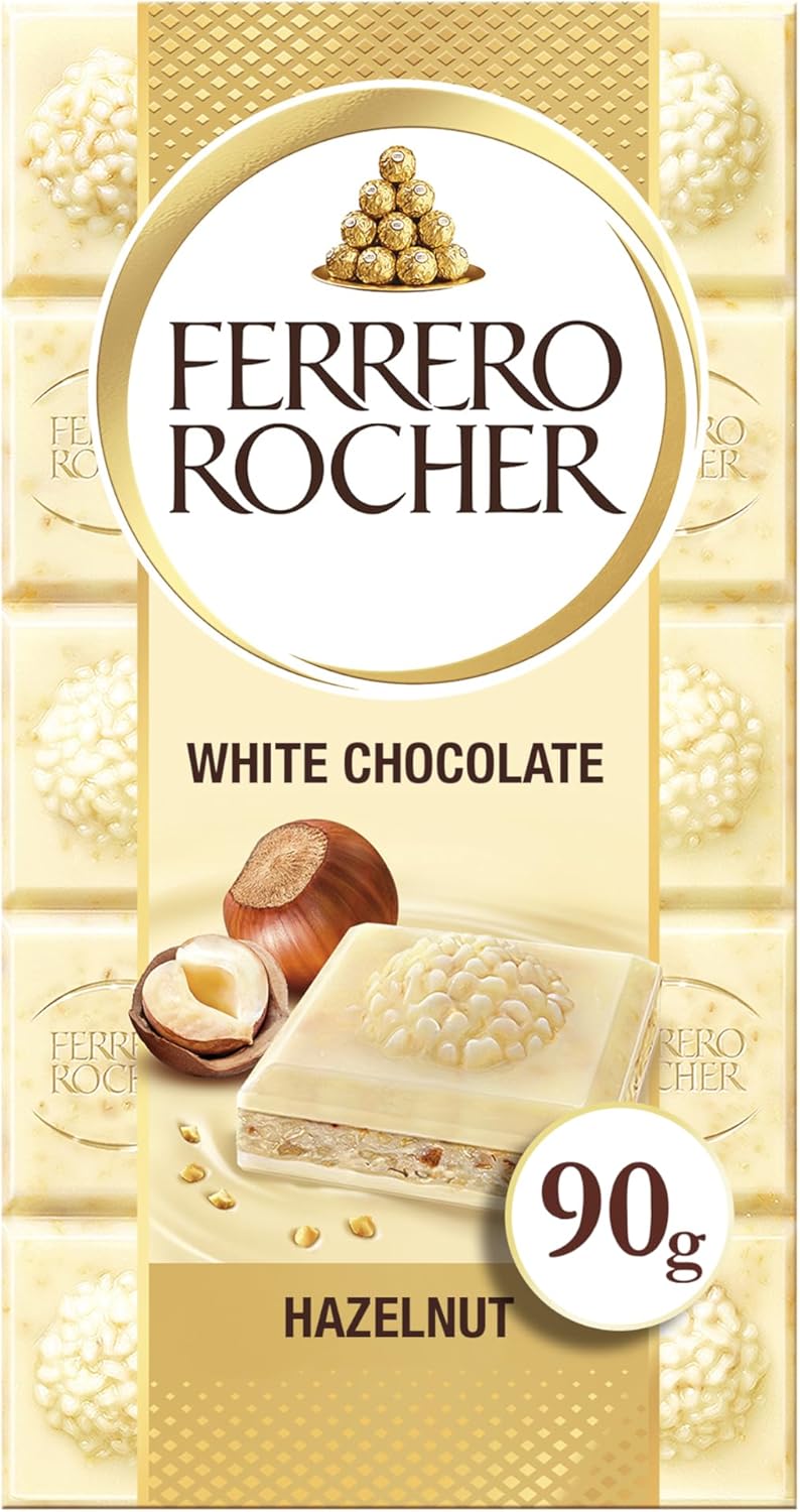 Ferrero Rocher White Chocolate Bar with Crunchy Hazelnuts - Chocolate Gift Snack 90g