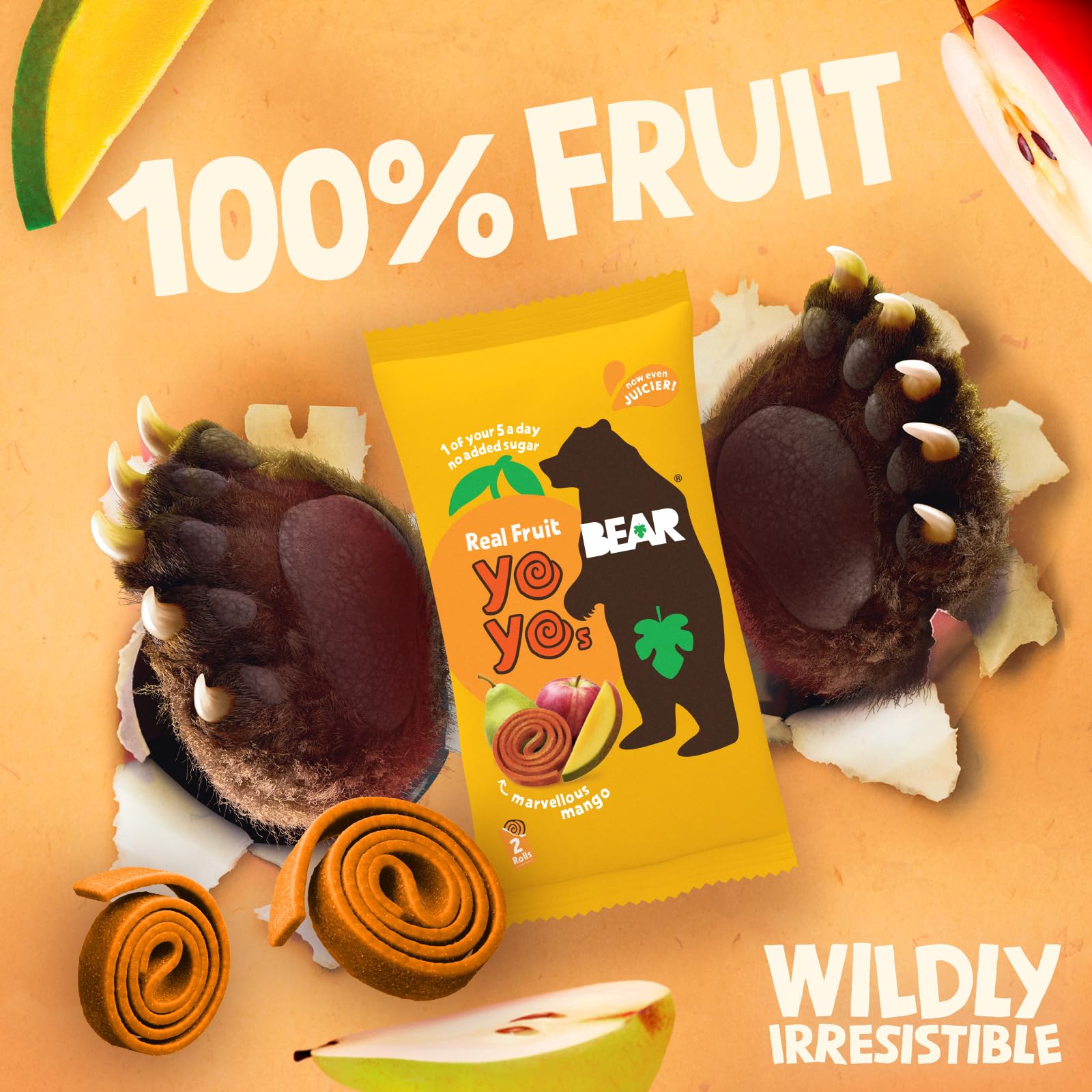 BEAR Mango Yoyos - Dried Fruit Rolls - 100% Natural, No Added Sugar - 5 Packs (20g Each) 9