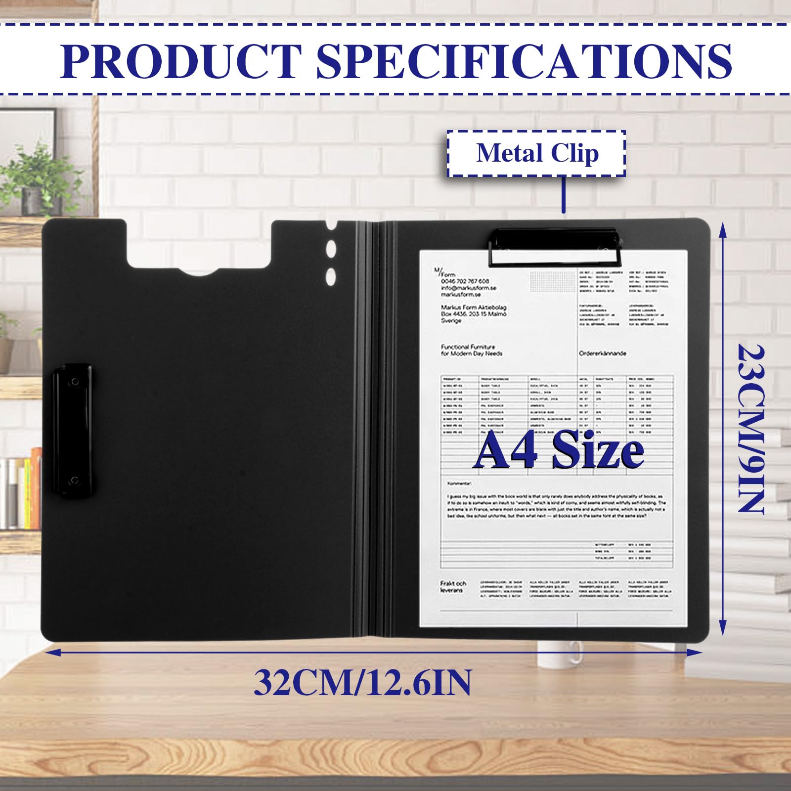 ASelected A4 Folding Clipboards with Cover, Black, Pack of 4 | Durable Plastic | Holds 100 Sheets