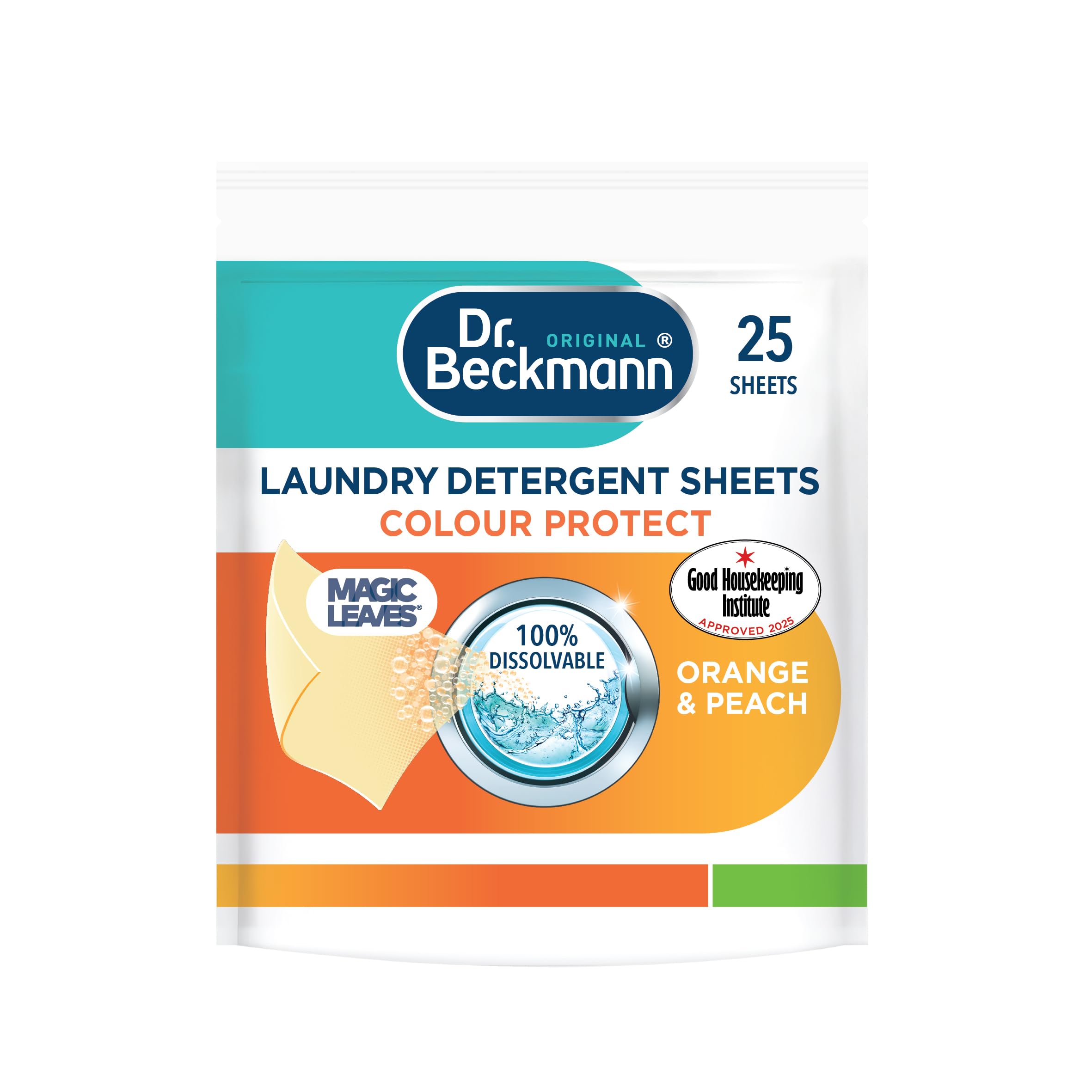 Dr. Beckmann Laundry Detergent Sheets - Colour Protect, Orange & Peach Fragrance, 115g (30 Sheets)