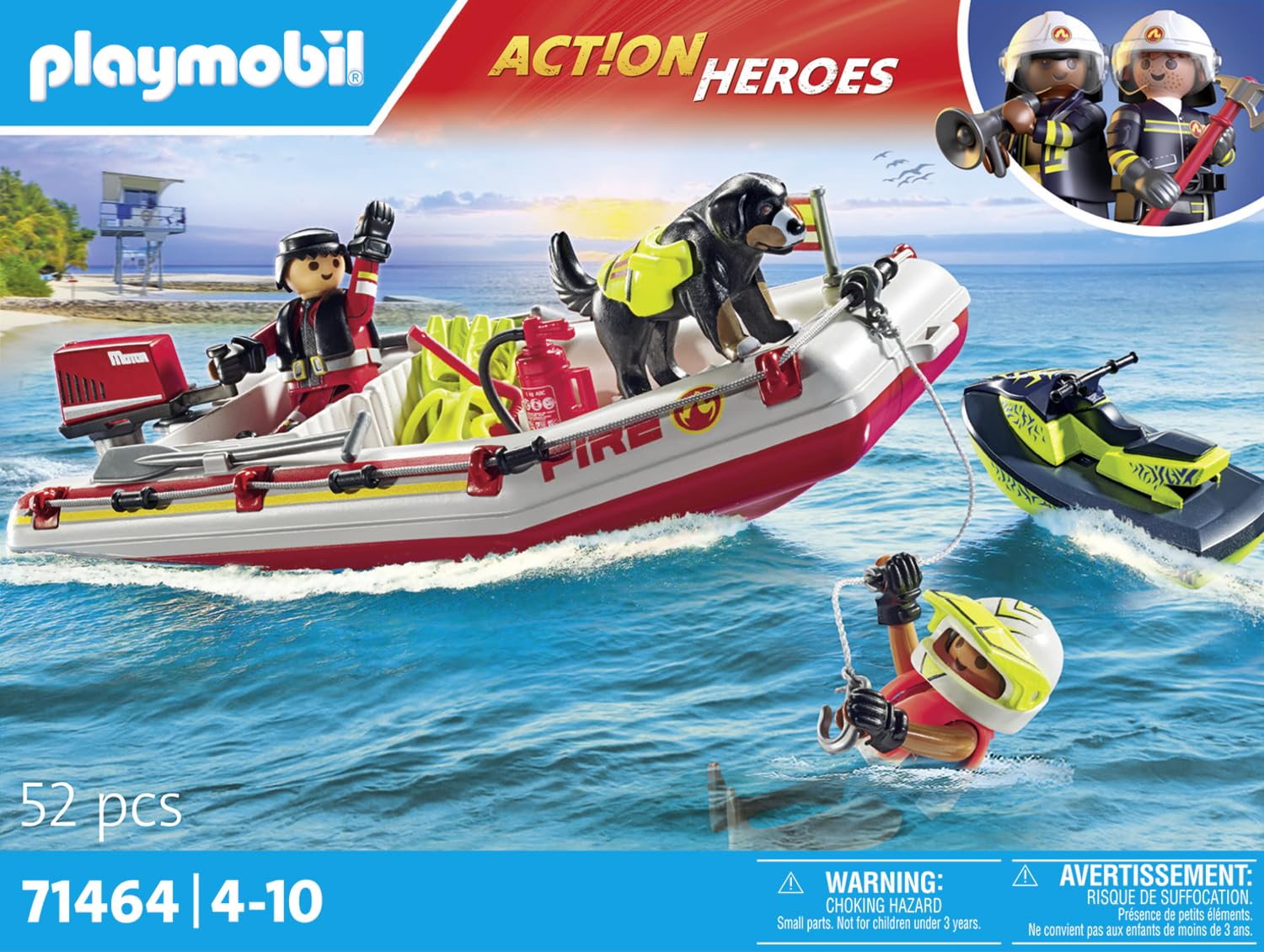 Playmobil 71464 Action Heroes: Fireboat with Aqua Scooter - Water Rescue Playset for Kids 3