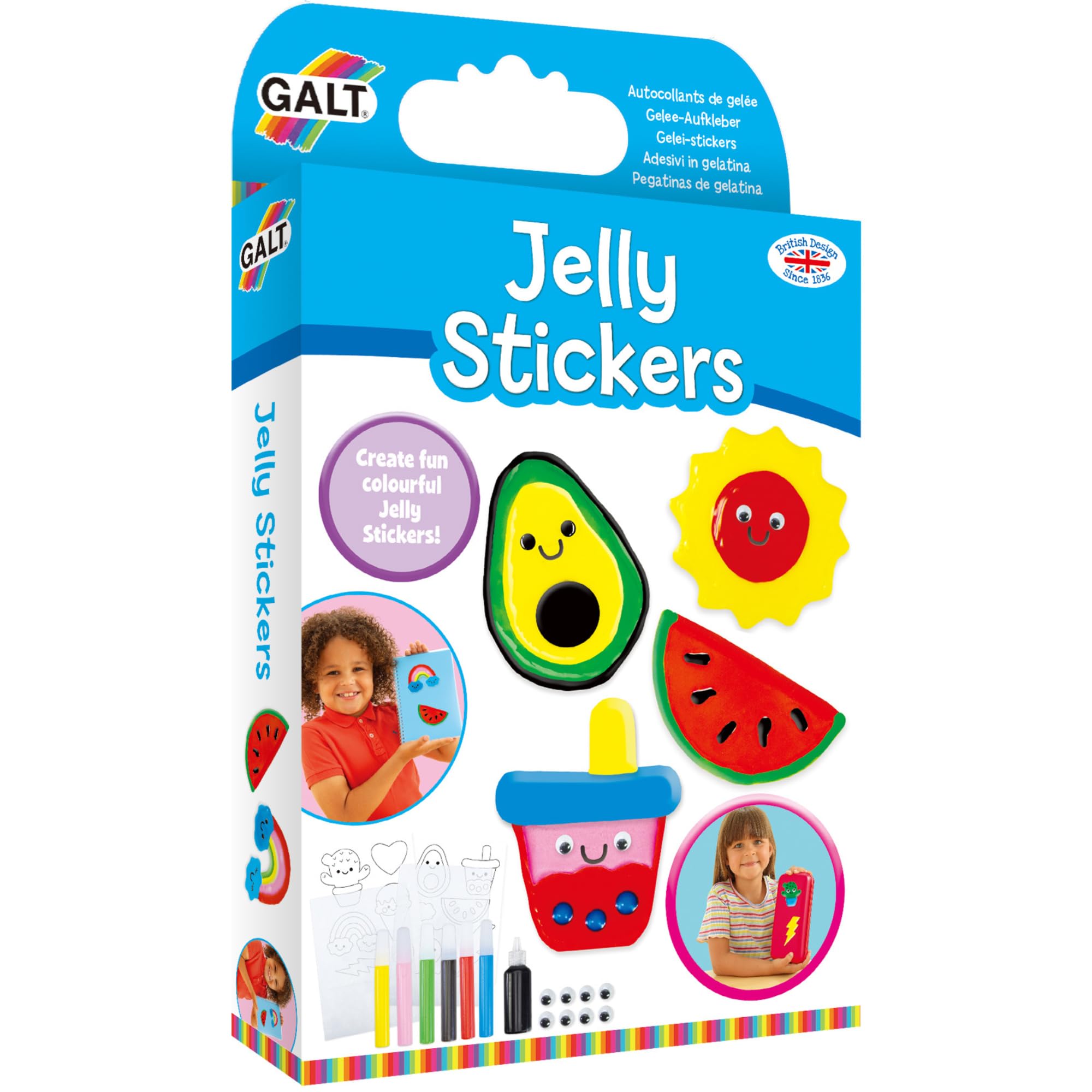 Galt Jelly Stickers Craft Kit - Kids Make Their Own Colourful Stickers with Googly Eyes