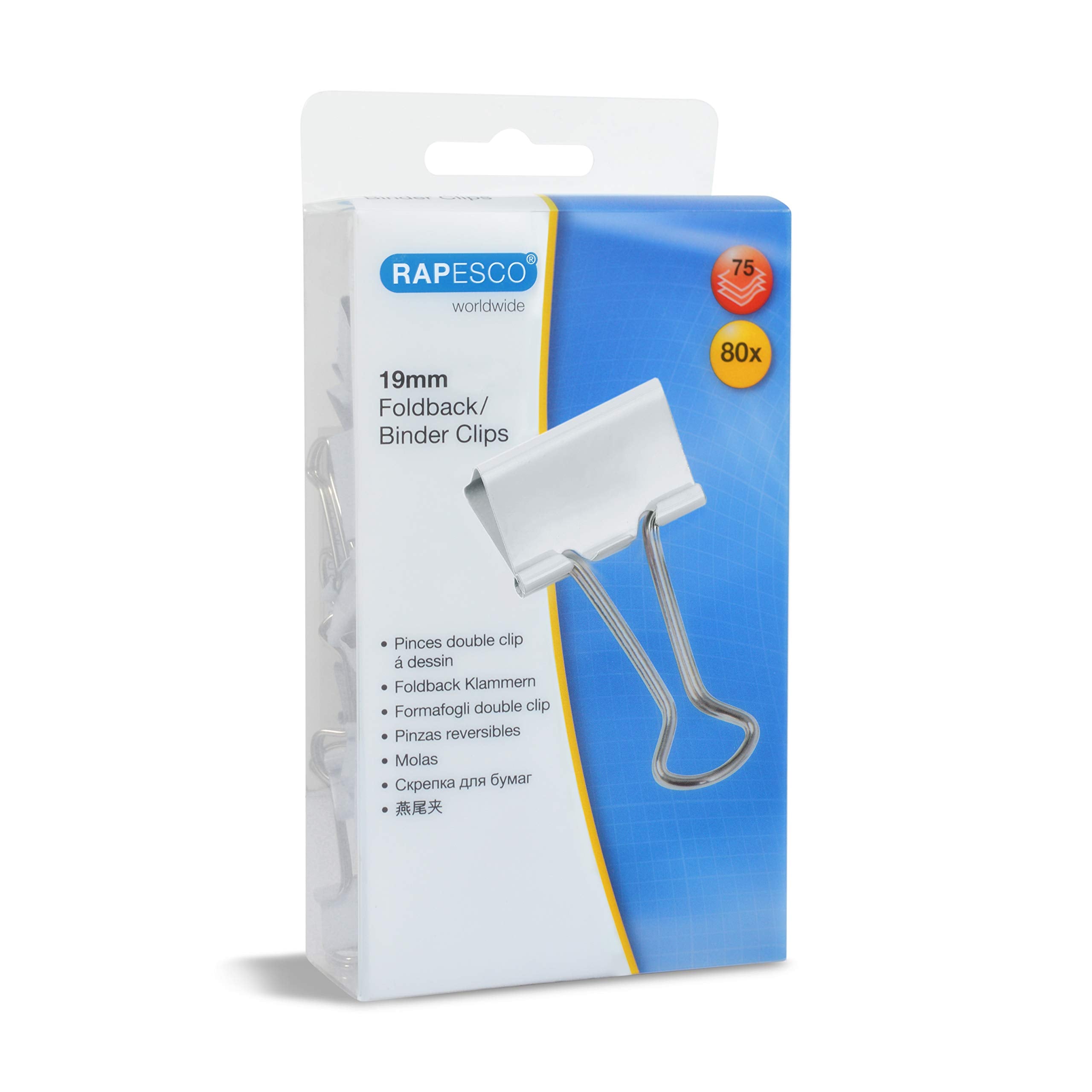 RAPESCO 1493 Foldback Clips - 19mm, White, 80 Pack | Tempered Steel, Reusable