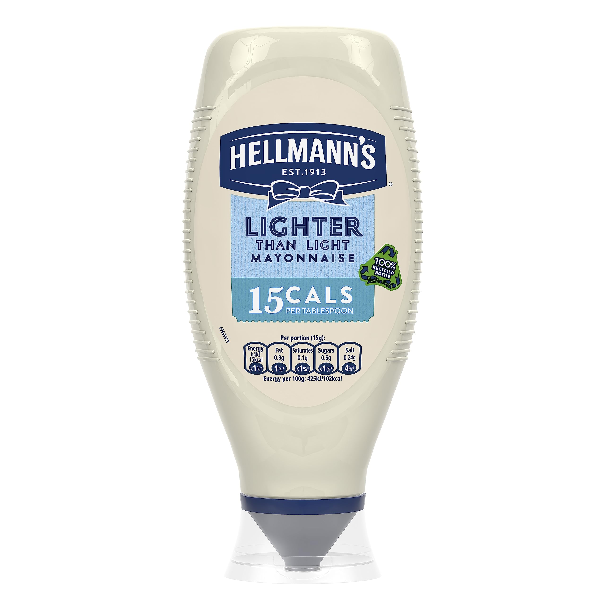 Hellmann's Lighter than Light Mayonnaise - 100% Recycled Plastic Bottle, Low-Calorie, 6% Fat