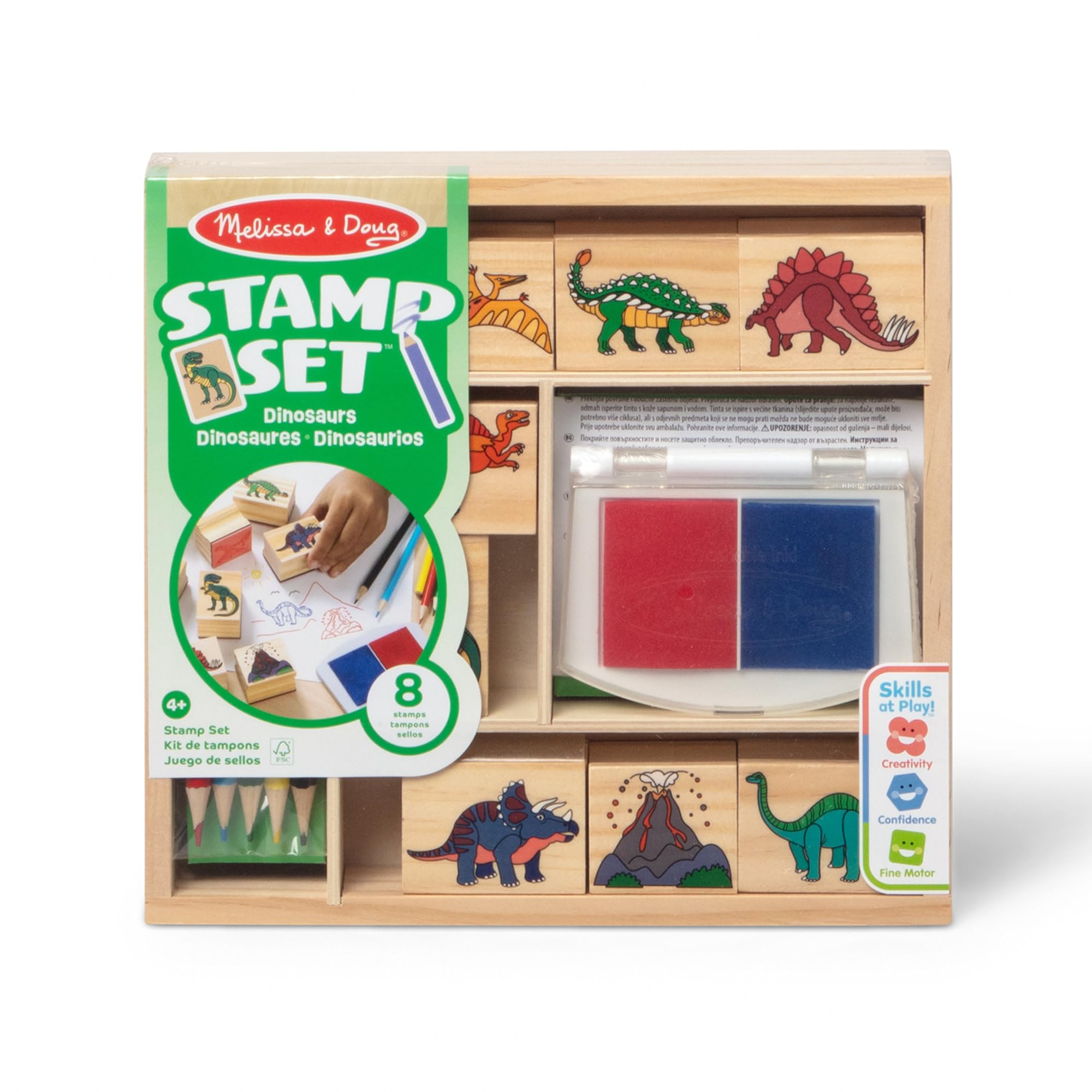 Melissa & Doug Dinosaur Stamp Set - 8 Stamps, 2-Color Inkpad & Colored Pencils, Ages 4+ 8