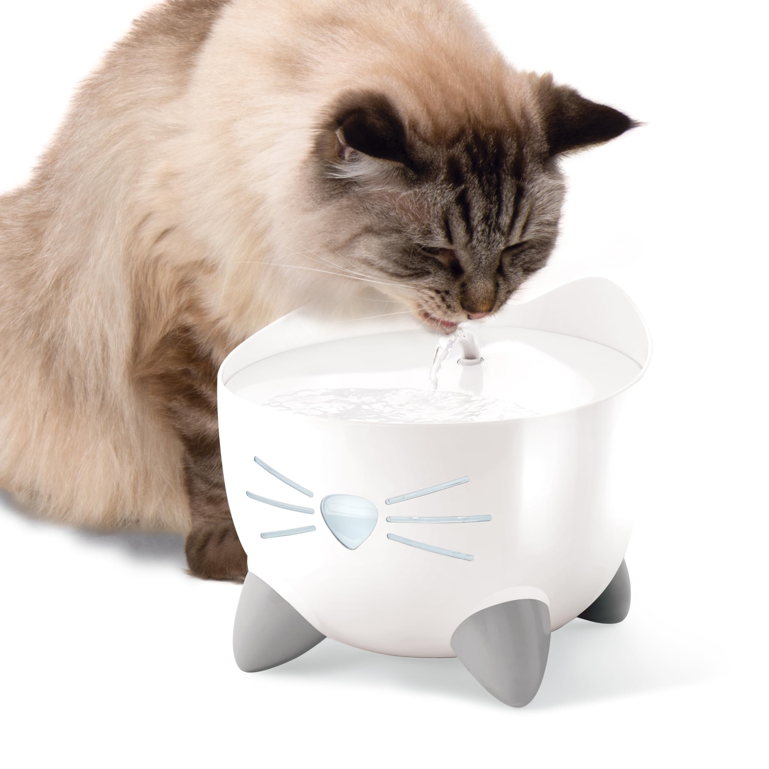 Catit PIXI Cat Drinking Fountain - White Stainless Steel Top | 2.0L Capacity | Triple Filter 4