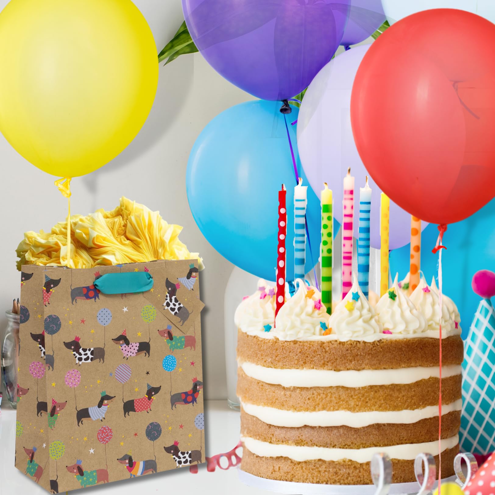 Ballyhoo Medium Happy Birthday Gift Bag Sausage Dog Kraft | 25.3 x 21.5 x 10.2 cm 2