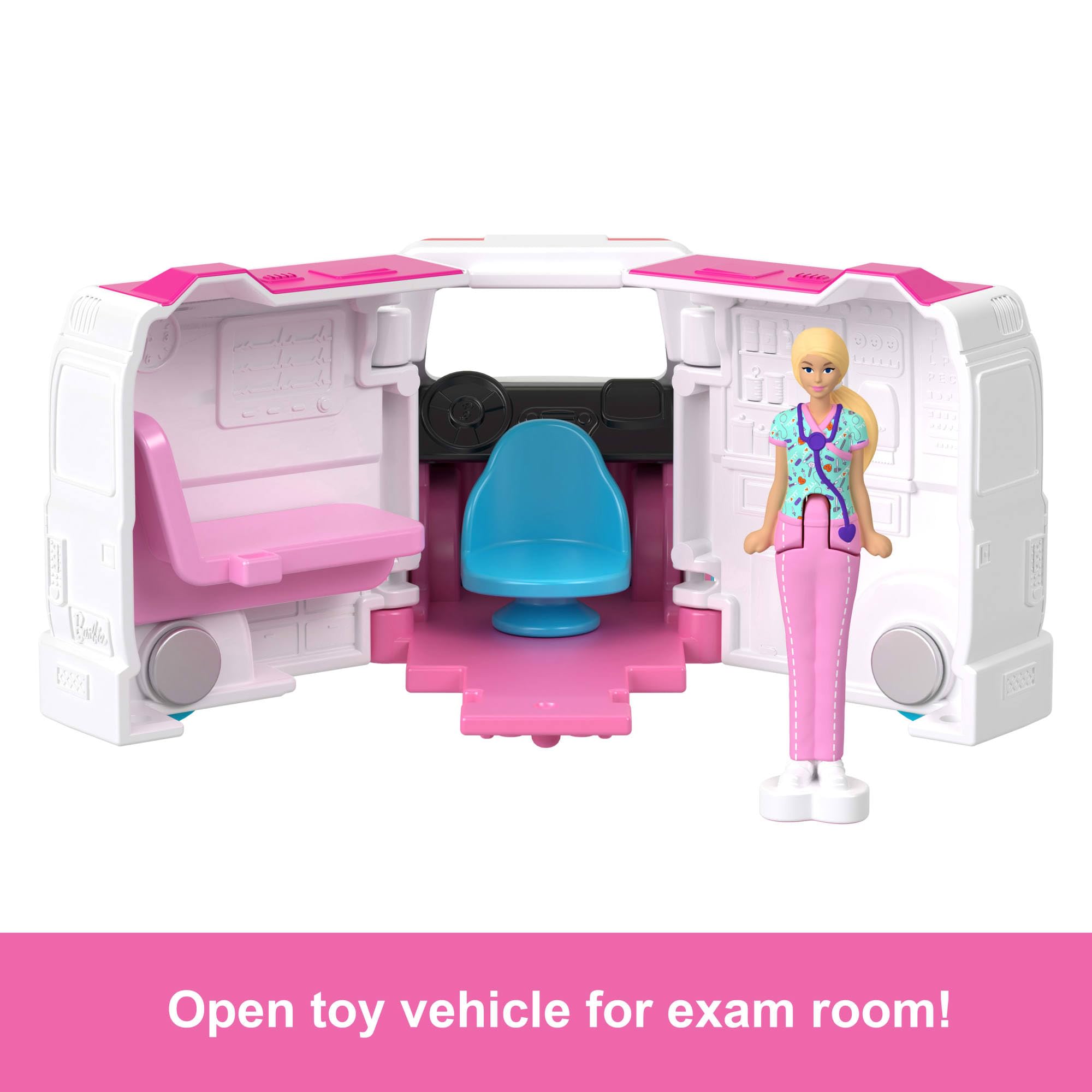 Barbie Mini BarbieLand Doll & Toy Vehicle Set - Color-Change Care Clinic Playset for Ages 4+ 4