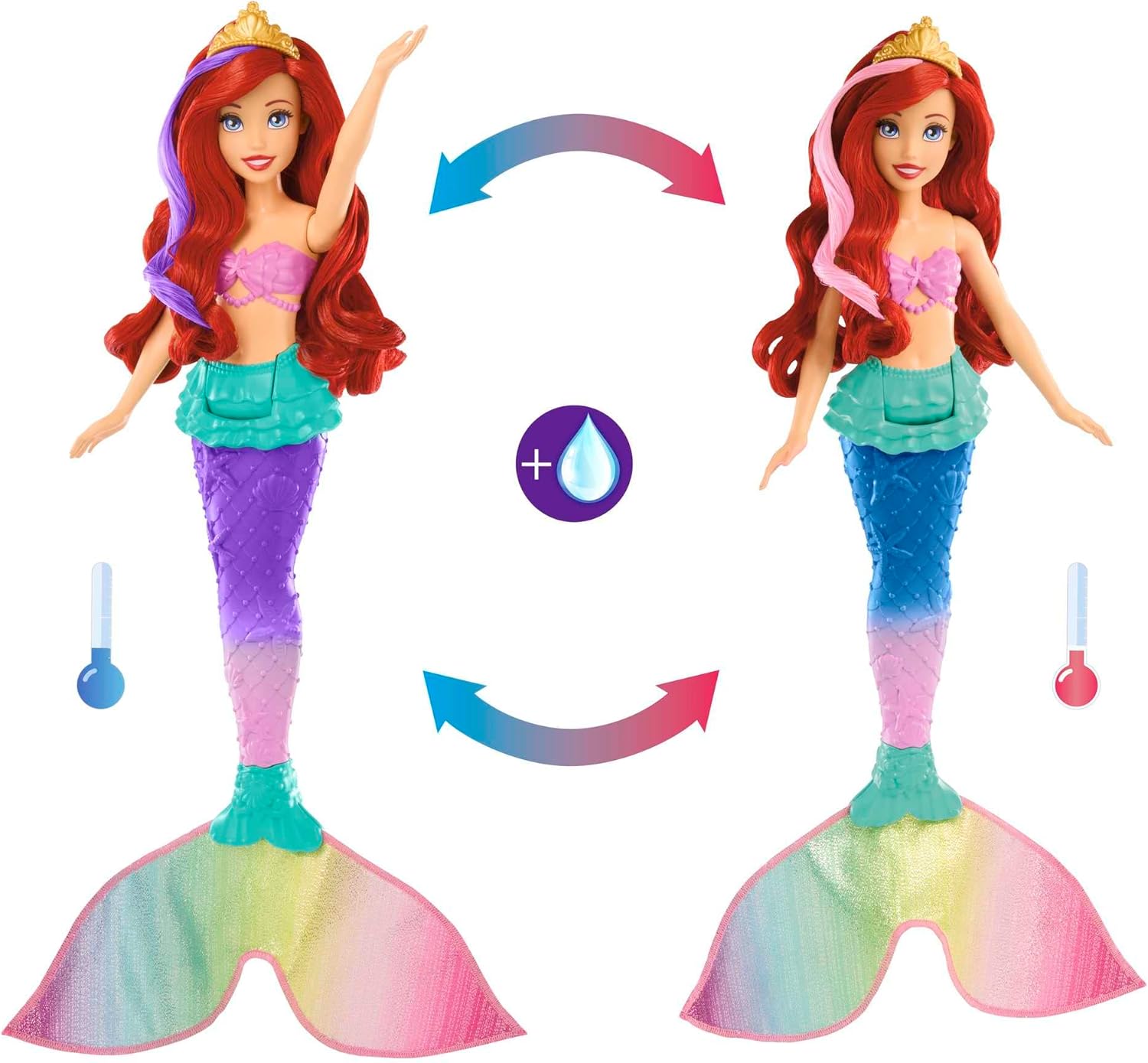 Disney Princess Ariel Swimming Mermaid Doll with Color-Change Hair & Seahorse Friend - Ages 3+ 3