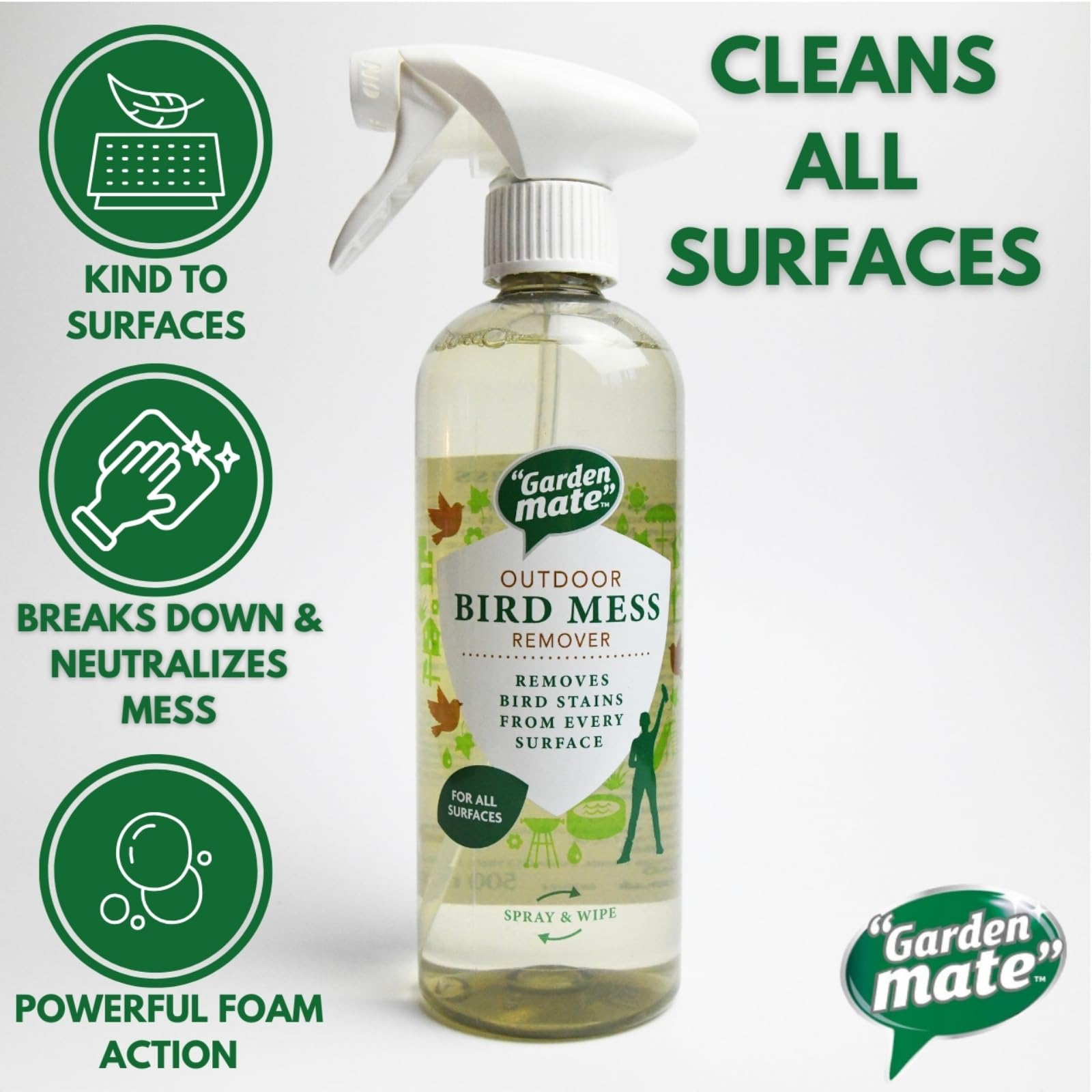 Garden Mate Bird Mess Remover Spray - Powerful Foaming Action | 500ml | No Scent