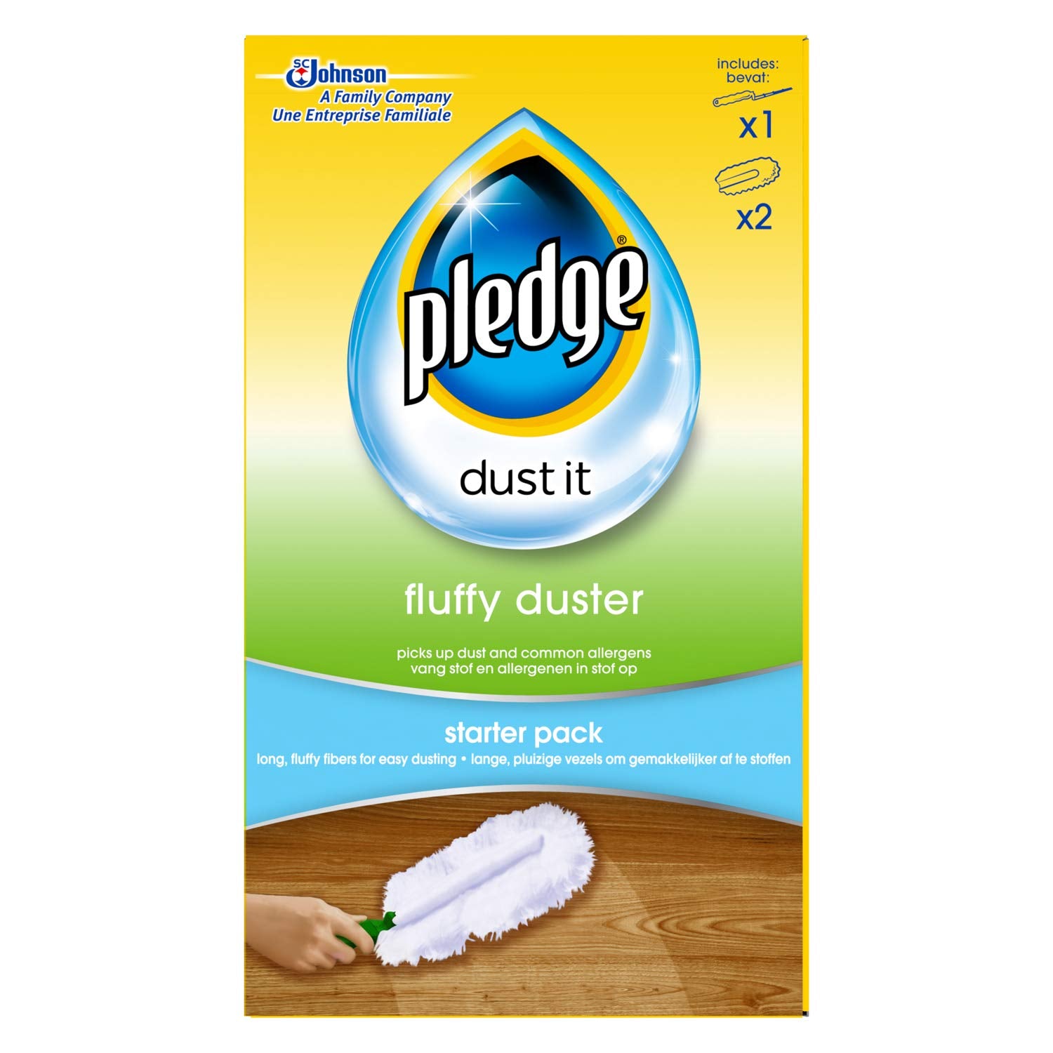 Pledge Duster Starter Kit - Picks Up Dust, Dirt, and Lint | 3 Count (Handle + 2 Refills)