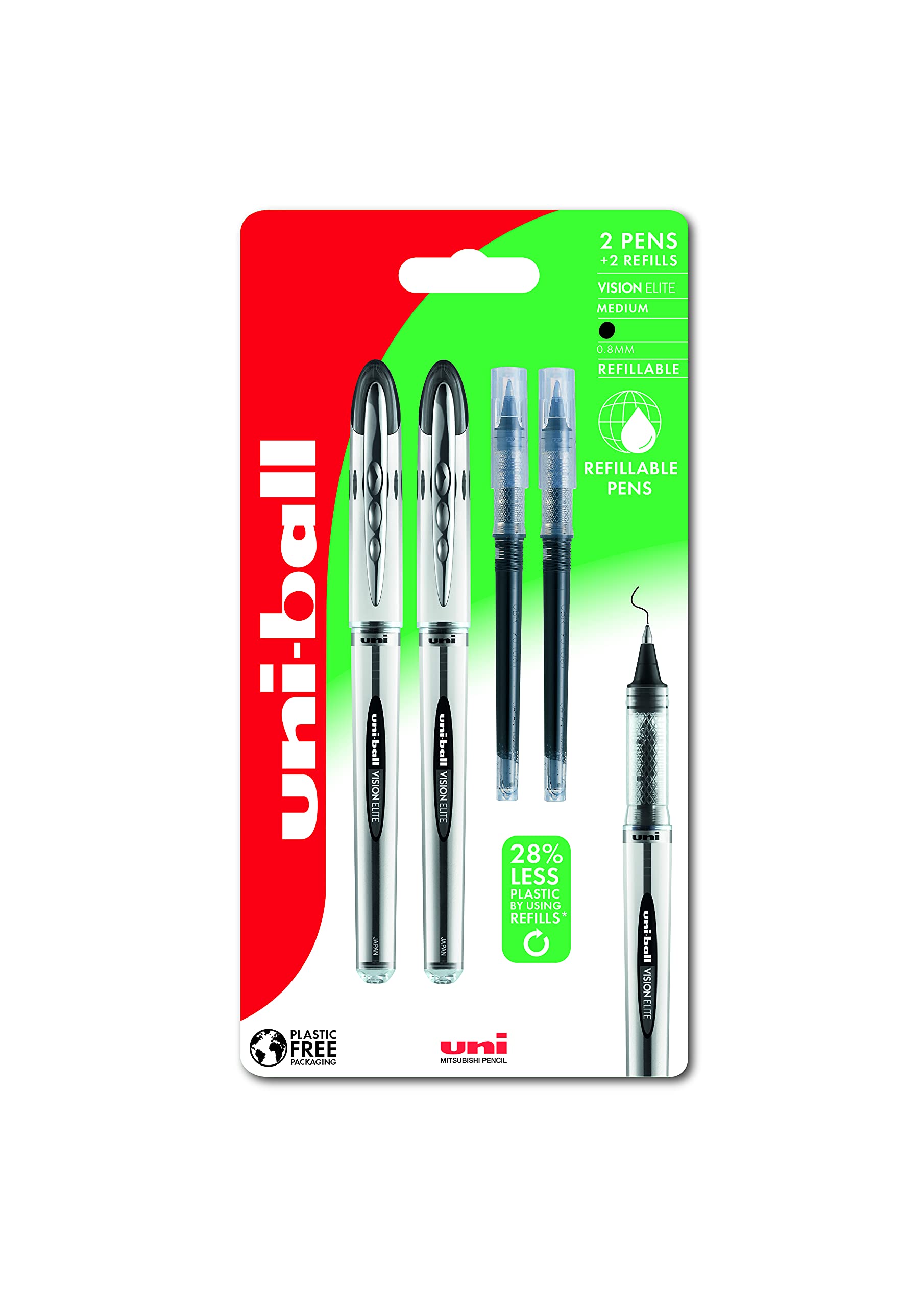 uni-ball Vision Elite Rollerball Pens - Medium 0.8mm Tip, Black Ink, 4-Piece Set