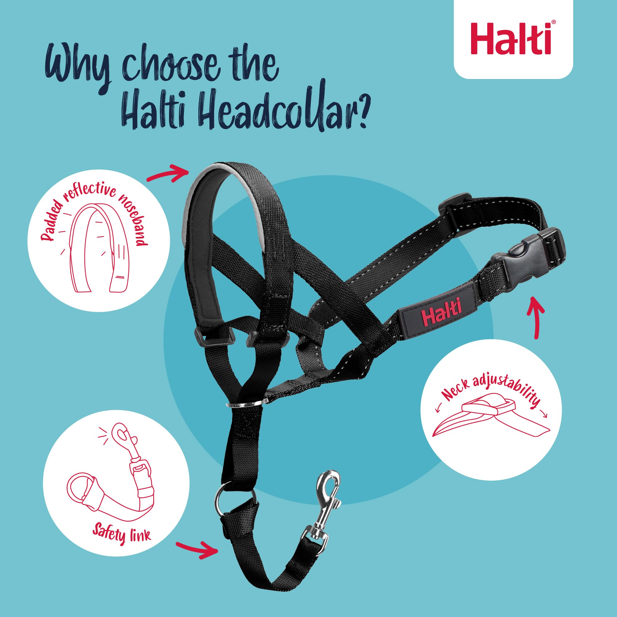Halti Headcollar - Anti-Pull Training Aid for Large Dogs | Size 4 Black | Reflective 3