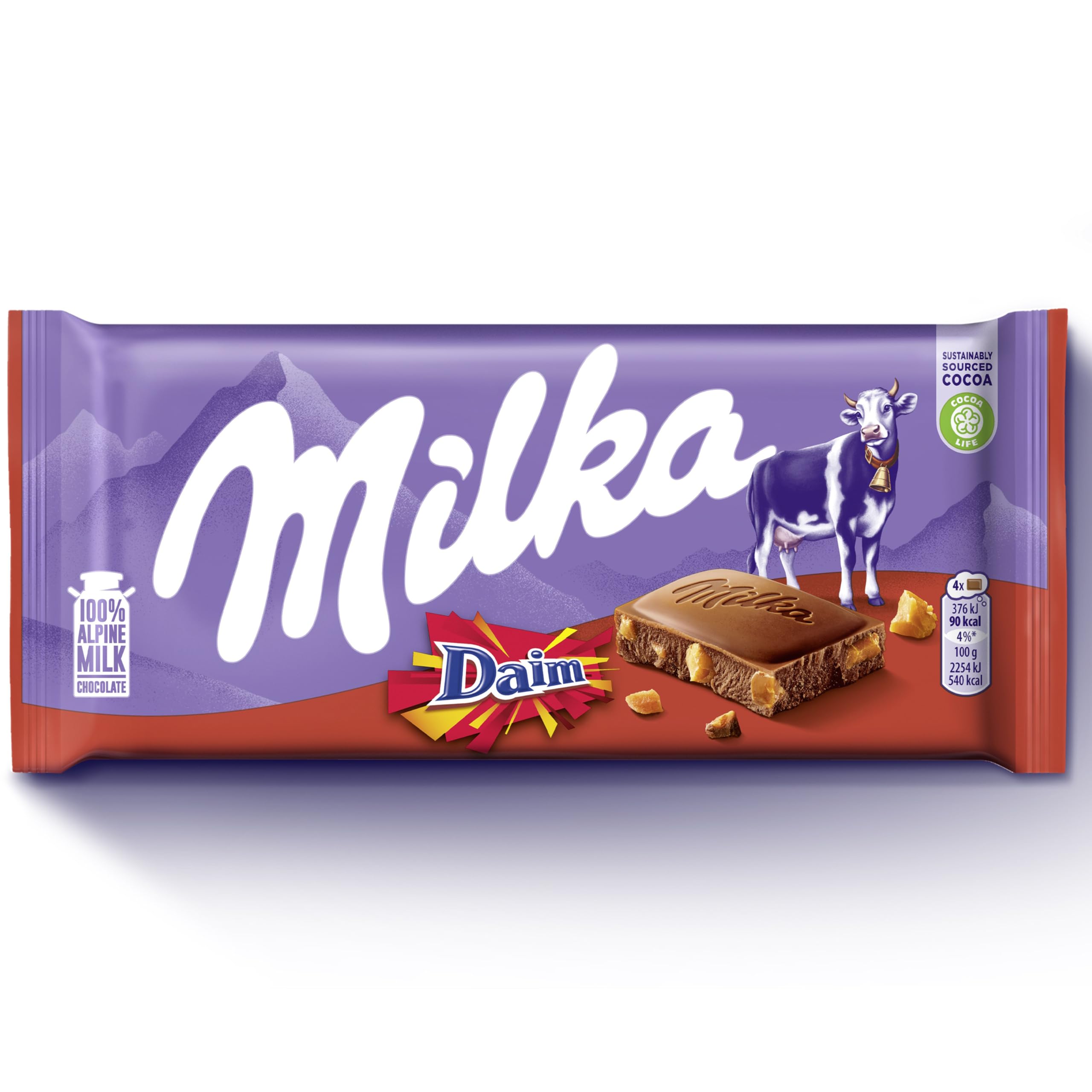 Milka with Daim Chocolate Bar, Alpine Milk Chocolate with Crunchy Daim Pieces, 100g