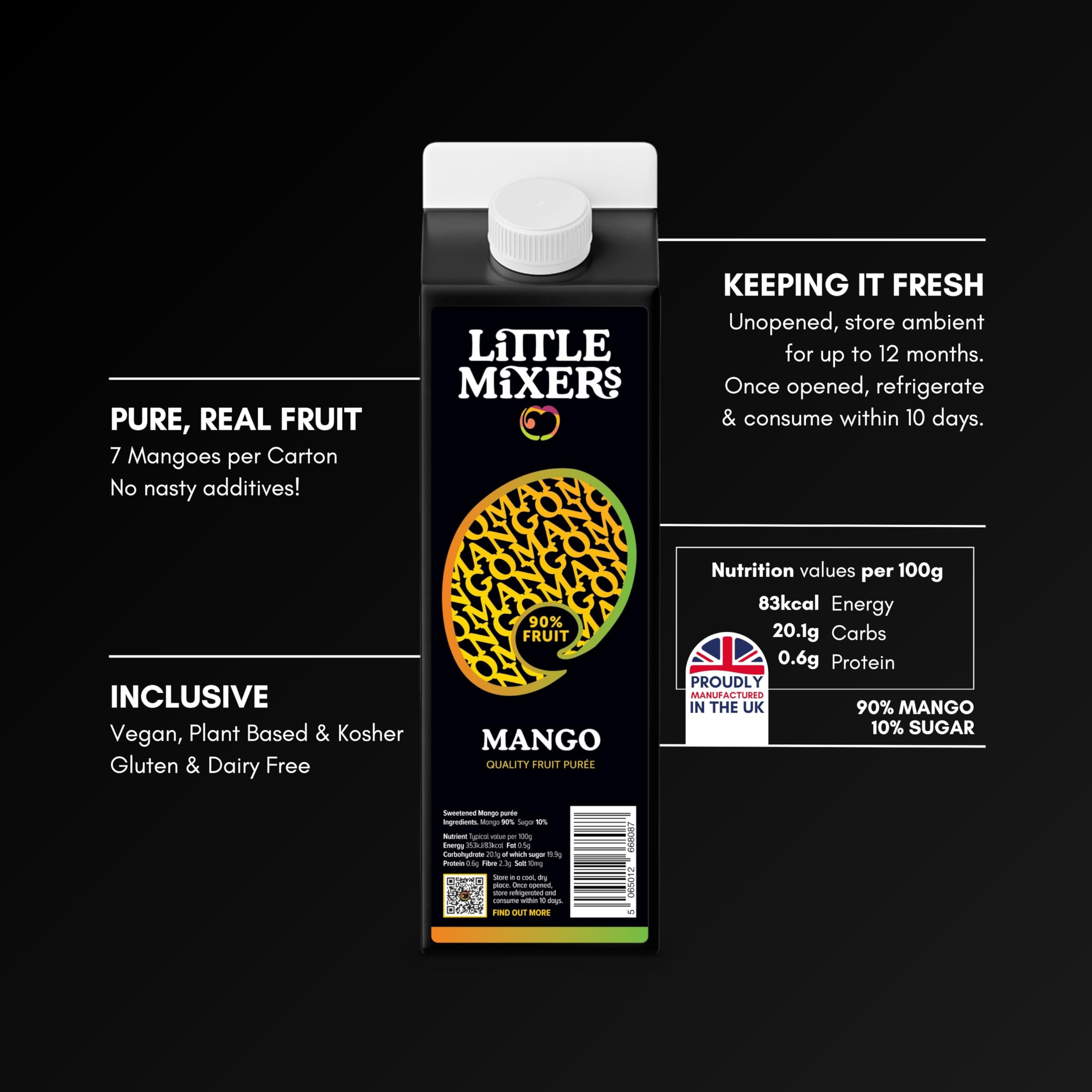 LITTLE MIXERS Mango Puree for Cocktails, Desserts & Smoothies - 1 KG | 90% Mango