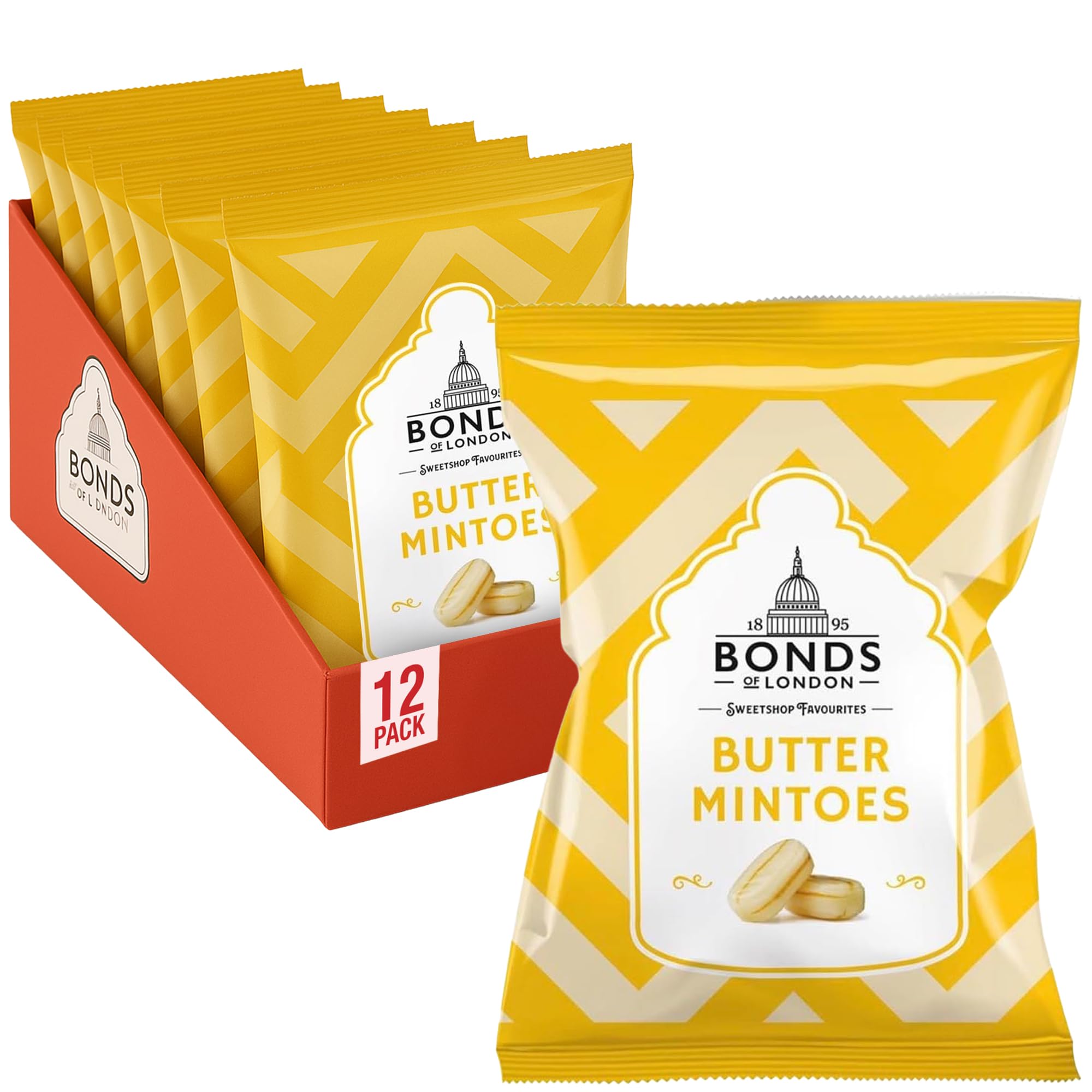 Bonds of London Butter Mintoes, Retro Boiled Sweets, Vegetarian Friendly, 120g (Pack of 12)