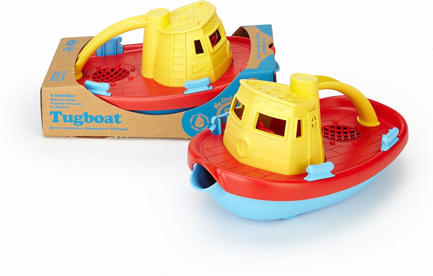 Green Toys Tugboat - Recycled Plastic Bath & Water Toy for Kids 6+ Months 4