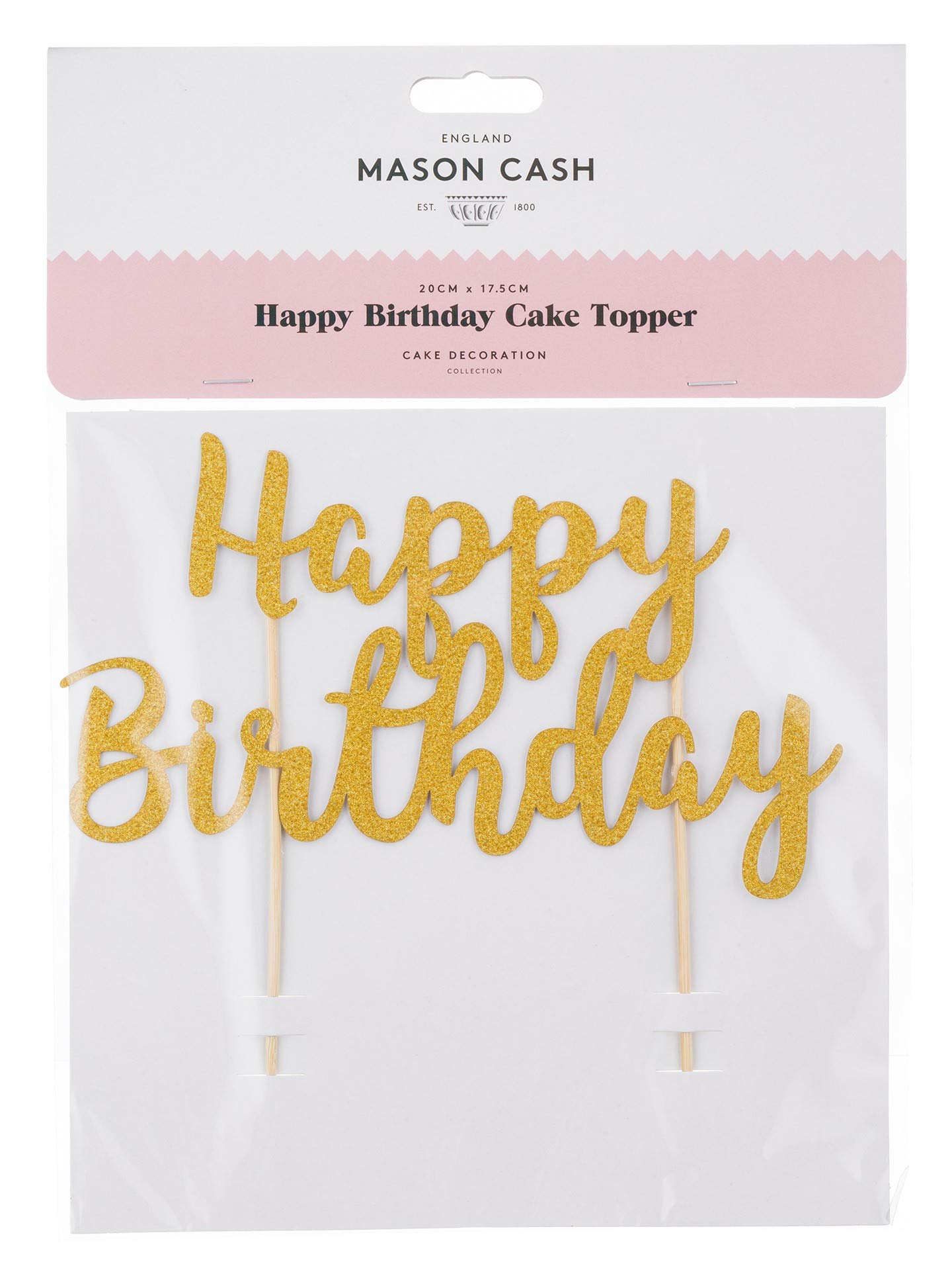 Mason Cash Happy Birthday Cake Topper - Reusable Gold Acrylic Cake Decoration