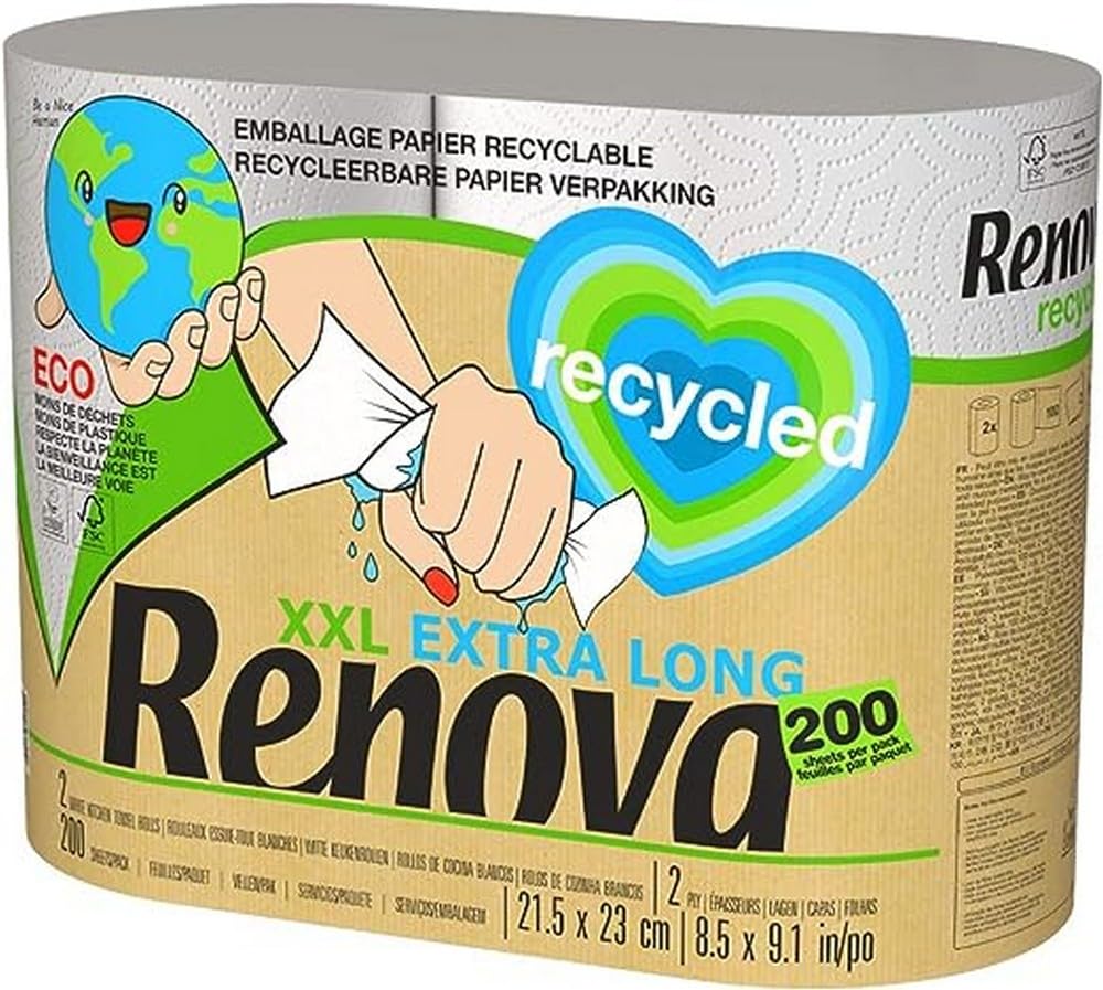 Renova - Recycled Kitchen Rolls 2-Ply XXL (Pack of 2) Wrapped in Paper