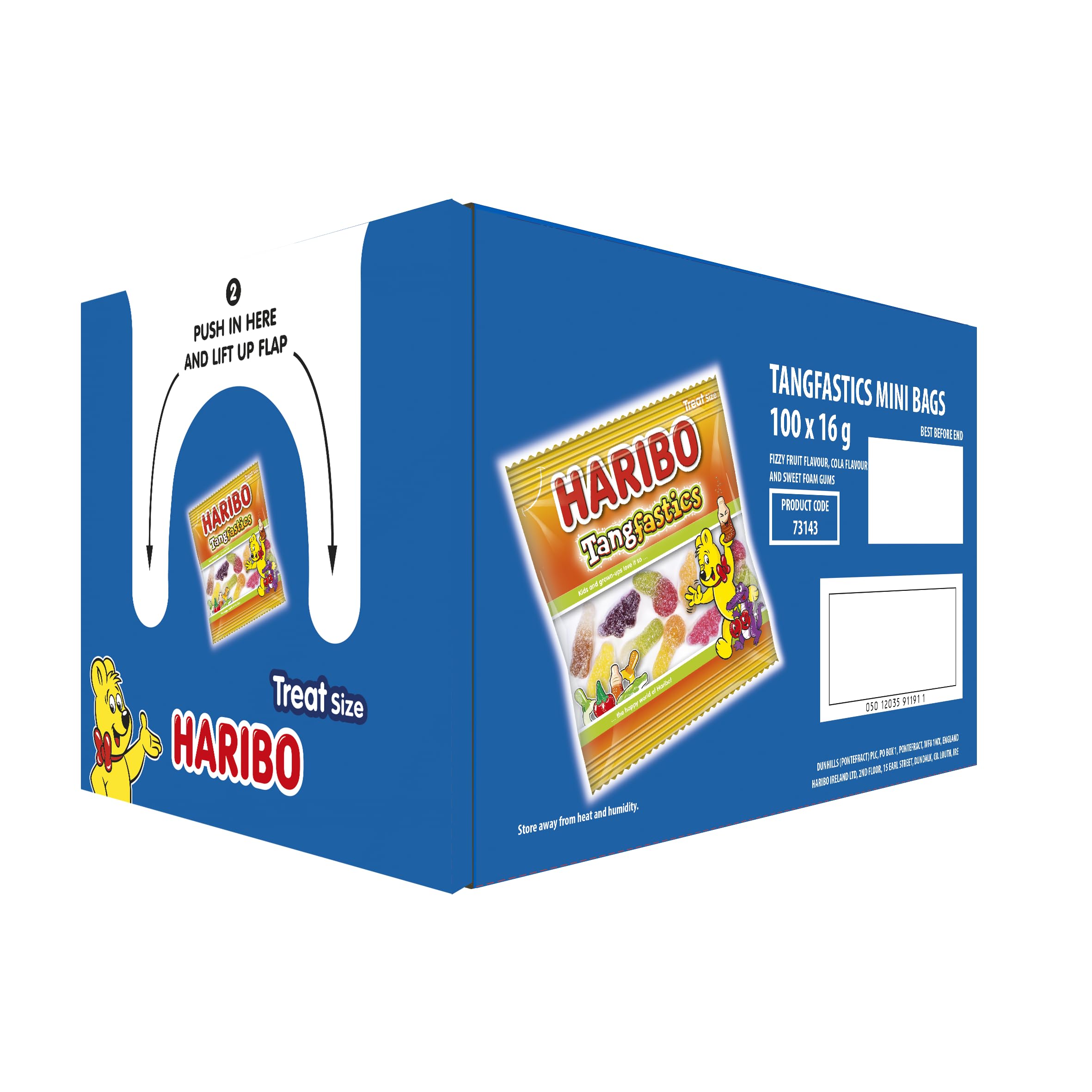 HARIBO Tangfastics Sour and Fizzy Gummy Sweets Multipack – 100 x 16g Mini Bags