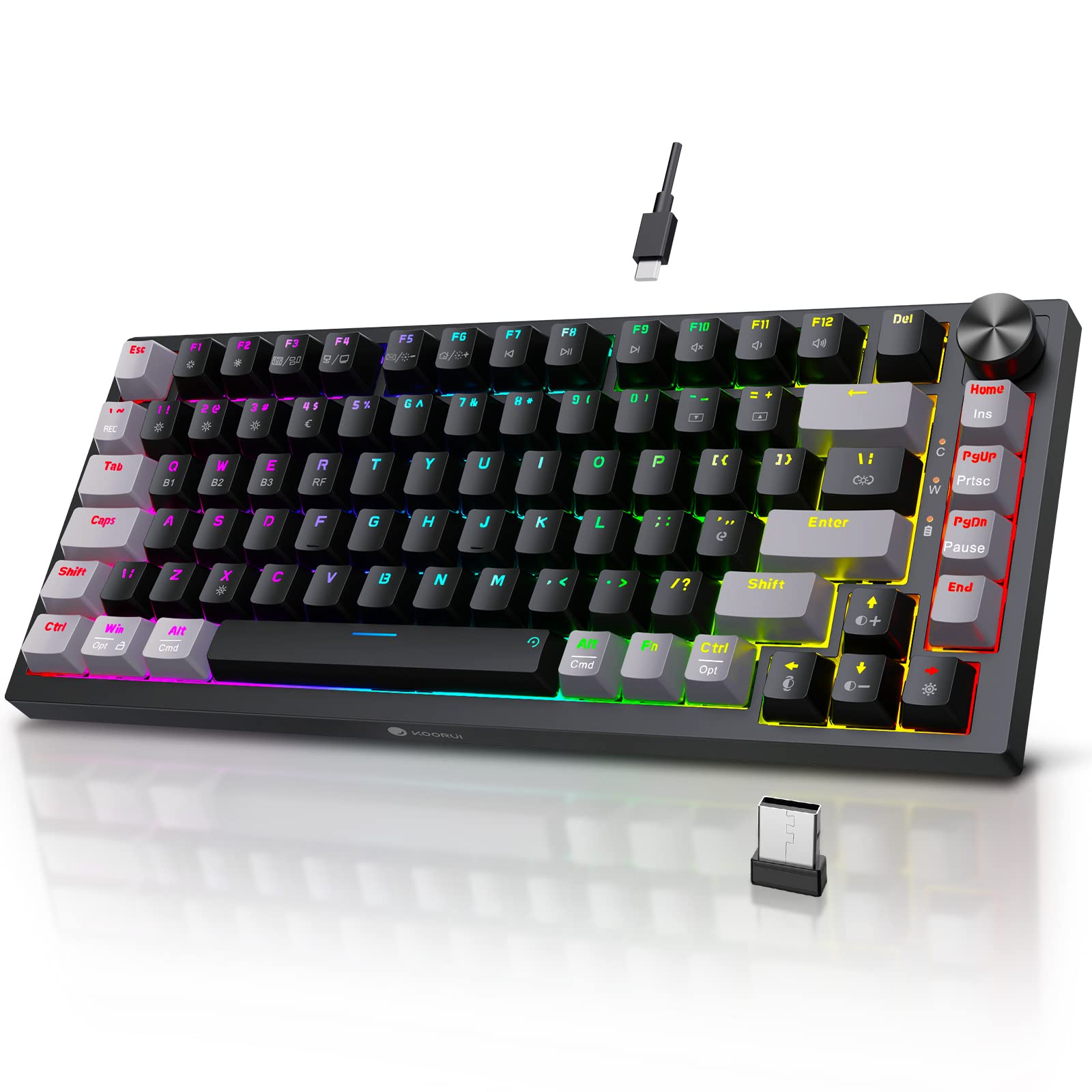 KOORUI MK082 82-Key Mechanical Gaming Keyboard - Wireless/Wired RGB Backlit with Brown Switch 1