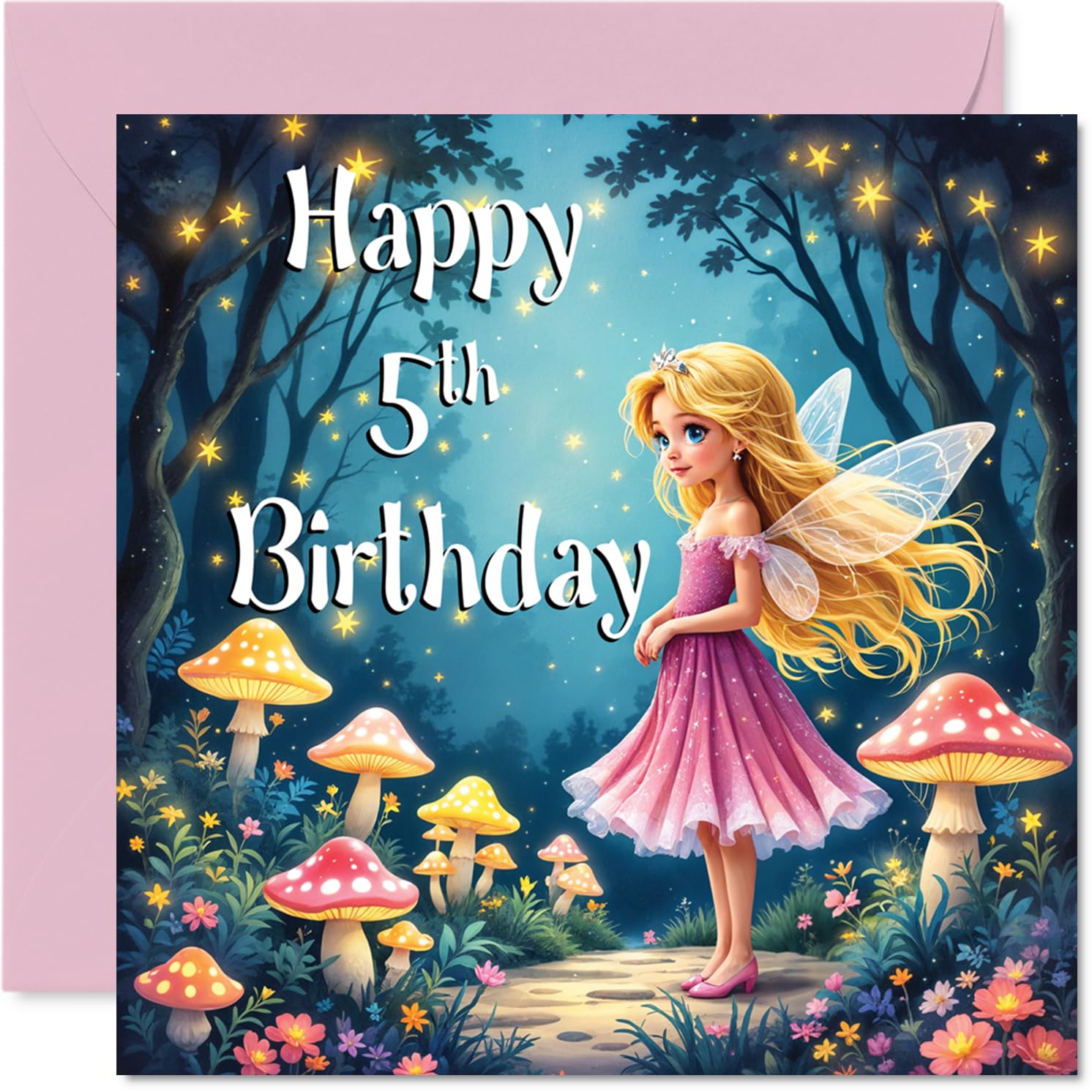 Stuff4 5th Birthday Card for Girls - Fairy Garden Design | 145mm x 145mm 1