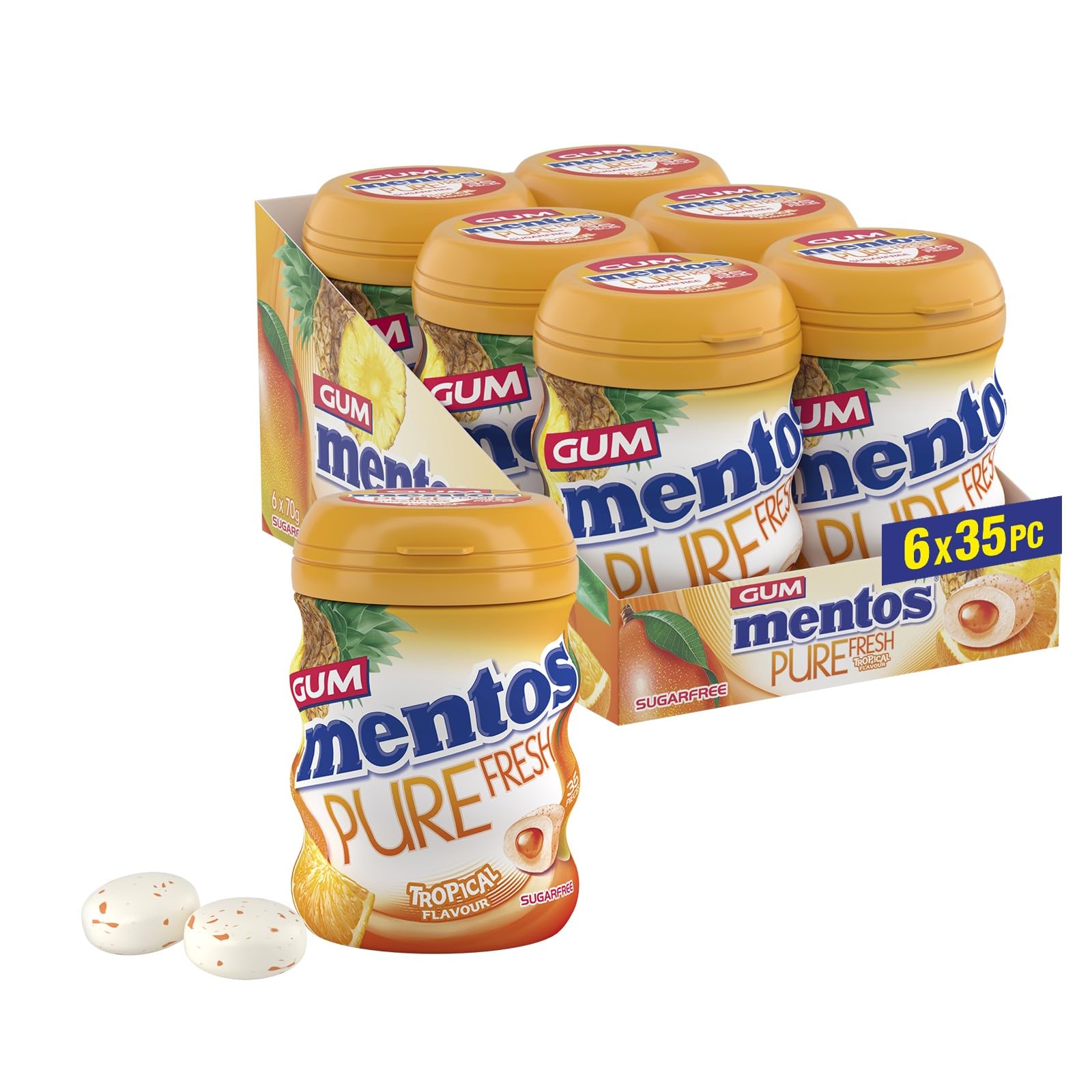 Mentos Pure Fresh Tropical Chewing Gum – Sugar-Free, Gluten-Free, 35 Pieces
