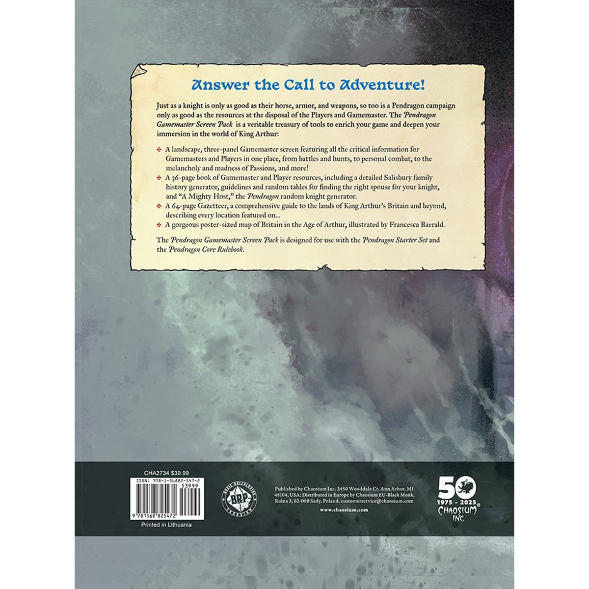 Chaosium Pendragon GM Screen Pack | RPG Accessories | 1+ Players