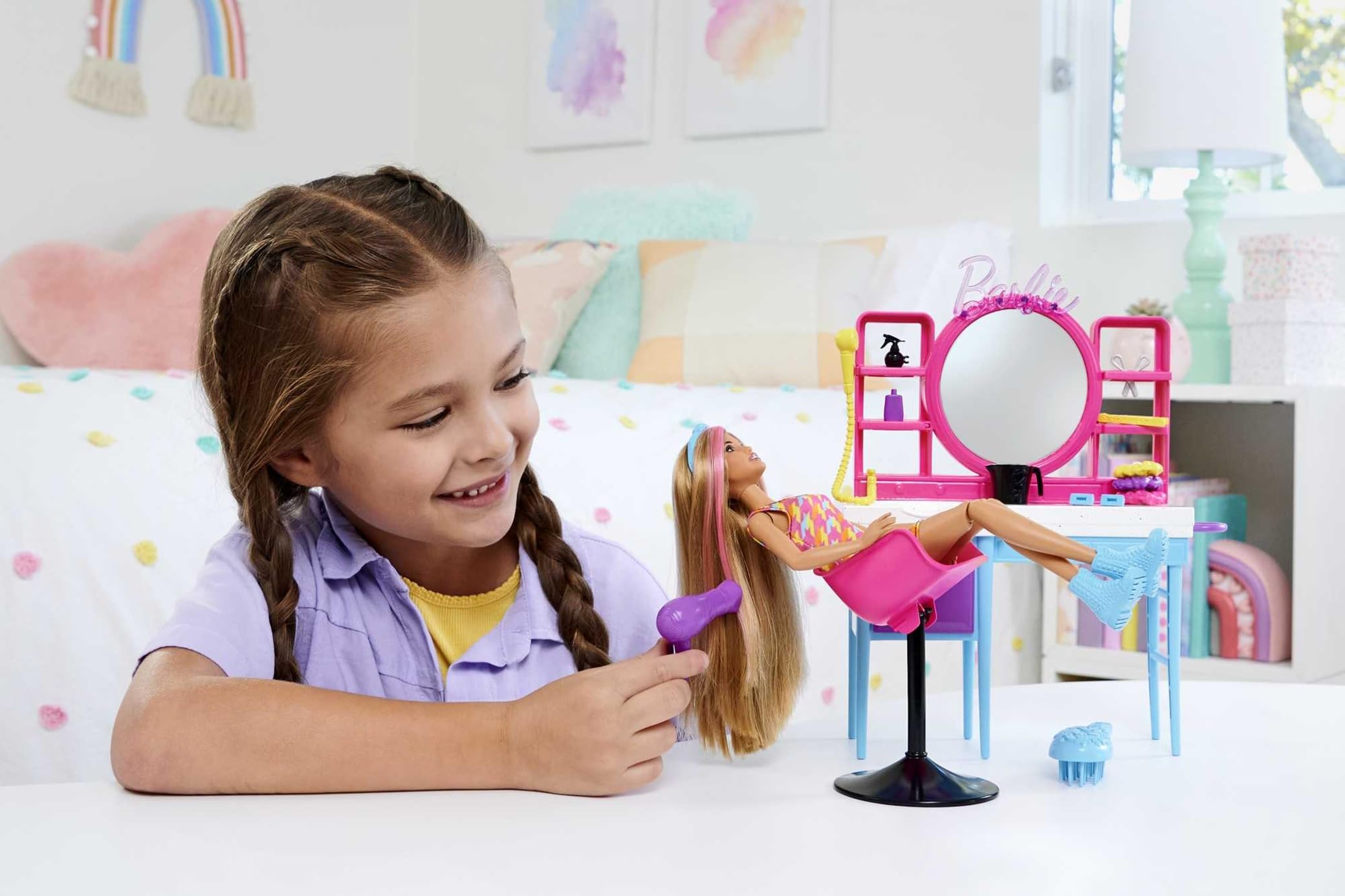 Barbie Doll and Hair Salon Playset - Color-Change Hair | 15+ Accessories | Ages 3+