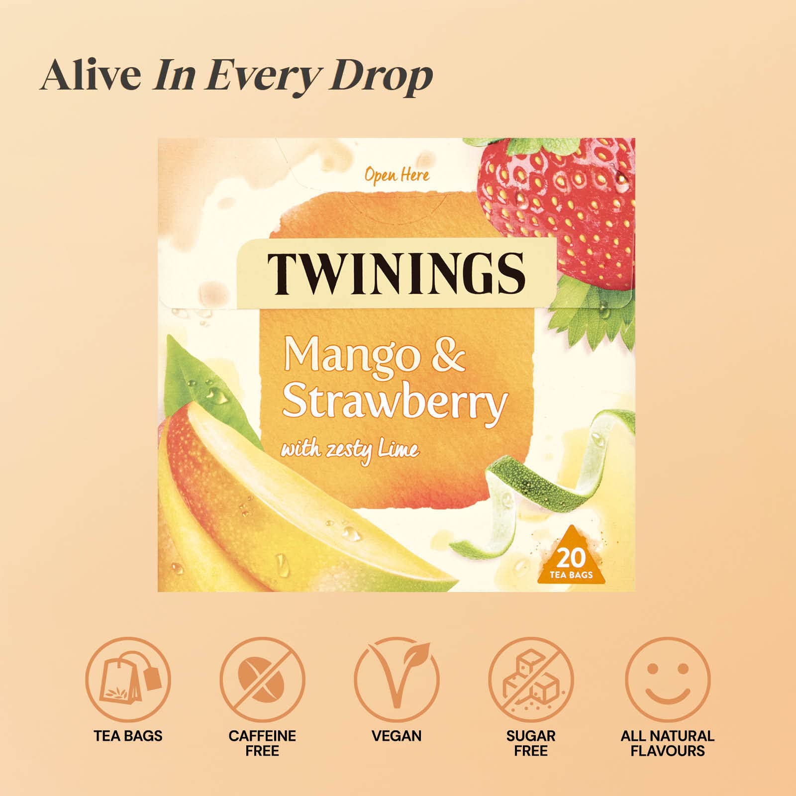 Twinings Mango Strawberry & Lime Fruit Tea 80 Bags (4 x 20) Caffeine Free 4