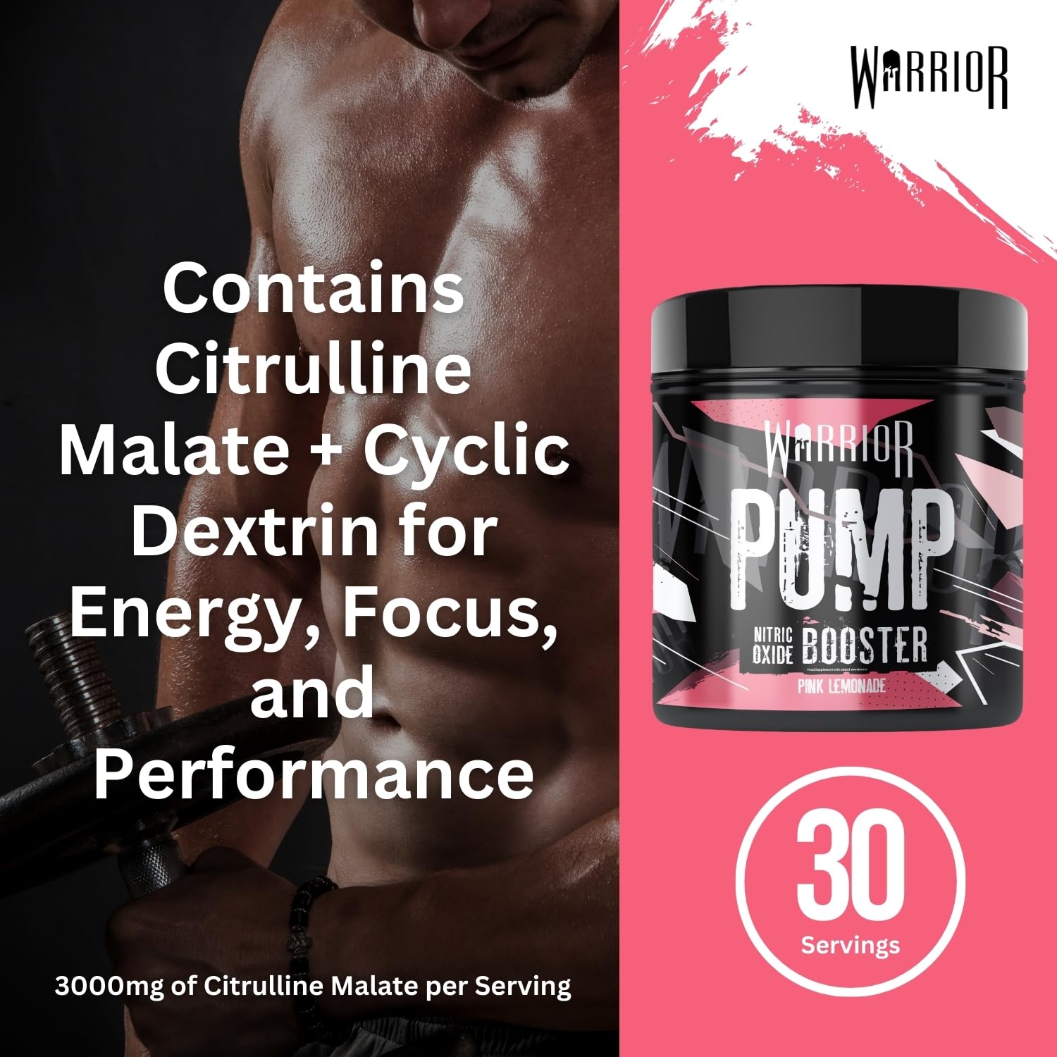 Warrior Pump Pre Workout Powder - Non Stim & Caffeine Free | 225g | 30 Servings 3