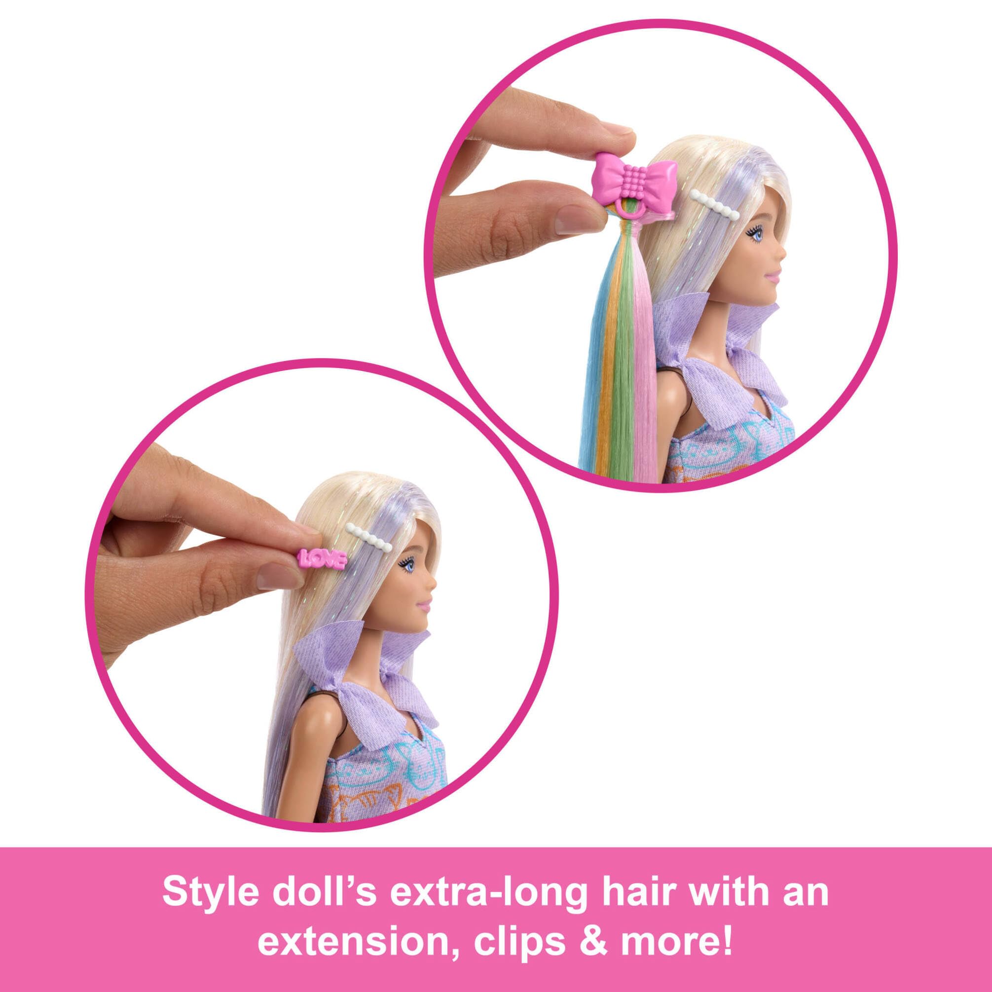 Barbie Fun & Fancy Hair Doll with Extra-Long Blonde Hair & 12-Piece Fashion Playset - Ages 3+ 4