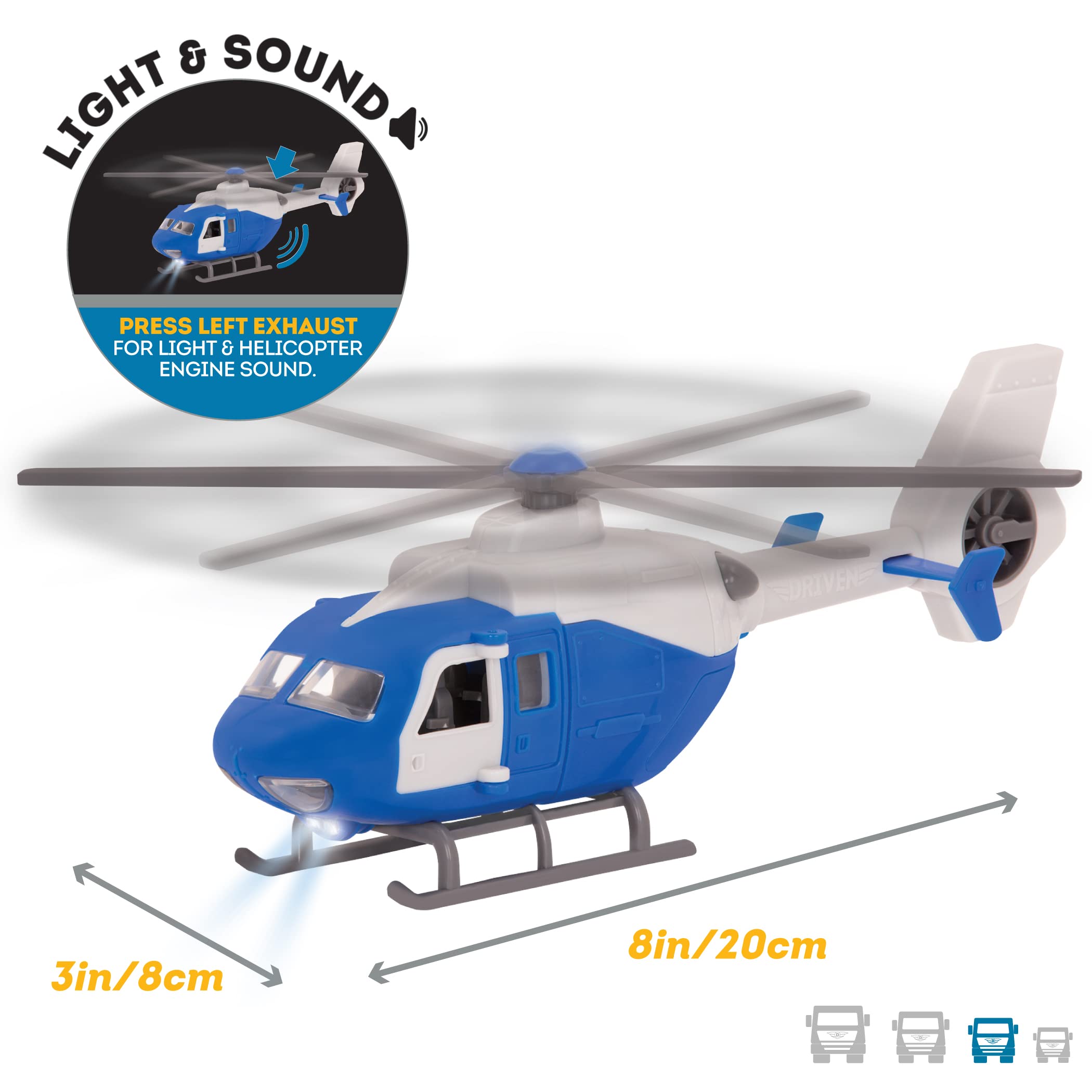 Driven by Battat – 7-Inch Rescue Helicopter Toy with Lights & Sounds, Blue 4