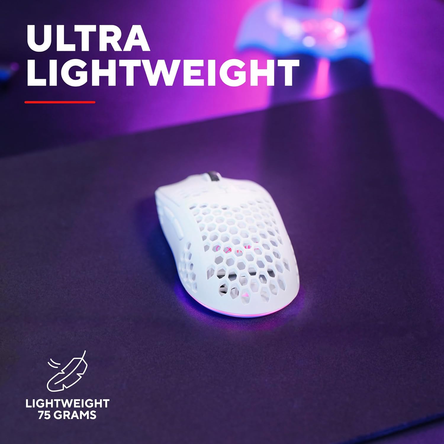 Trust GXT 929W Helox Wireless Gaming Mouse – Ultra-Lightweight 75g, 2.4GHz, Rechargeable, 800-4800 DPI, Honeycomb Design, White 5