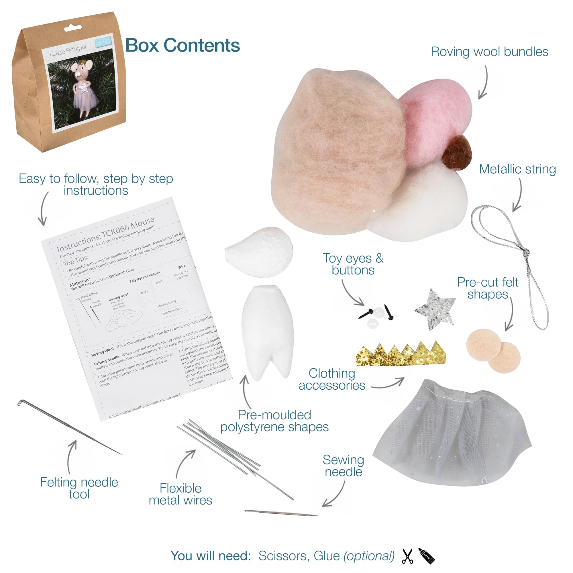 Trimits Needle Felting Craft Kit - Nordic Mouse Christmas Craft Kit for Beginners 5