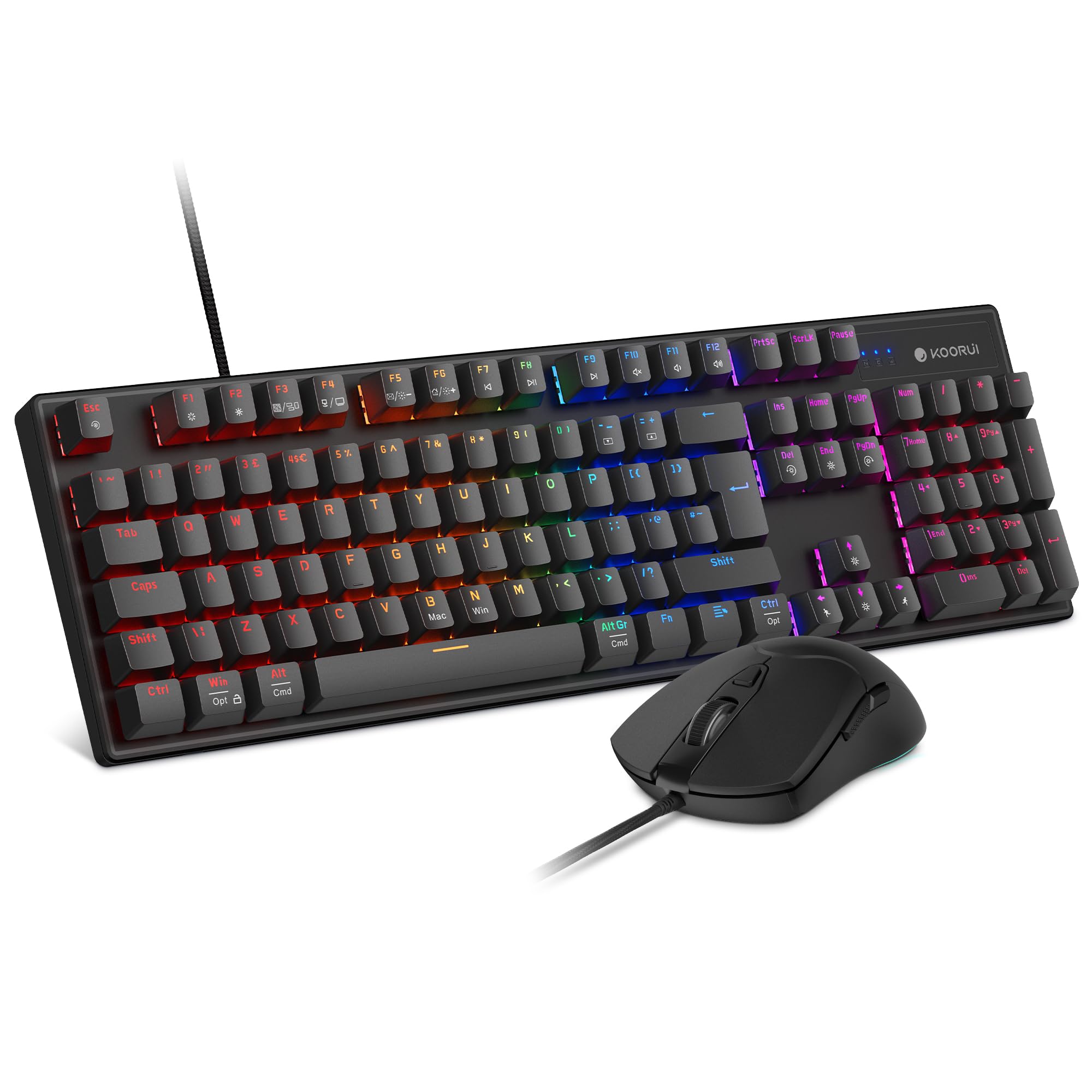 KOORUI Wired Gaming Keyboard and Mouse Combo - Blue Switch Mechanical Keyboard with 19 Lighting Effects