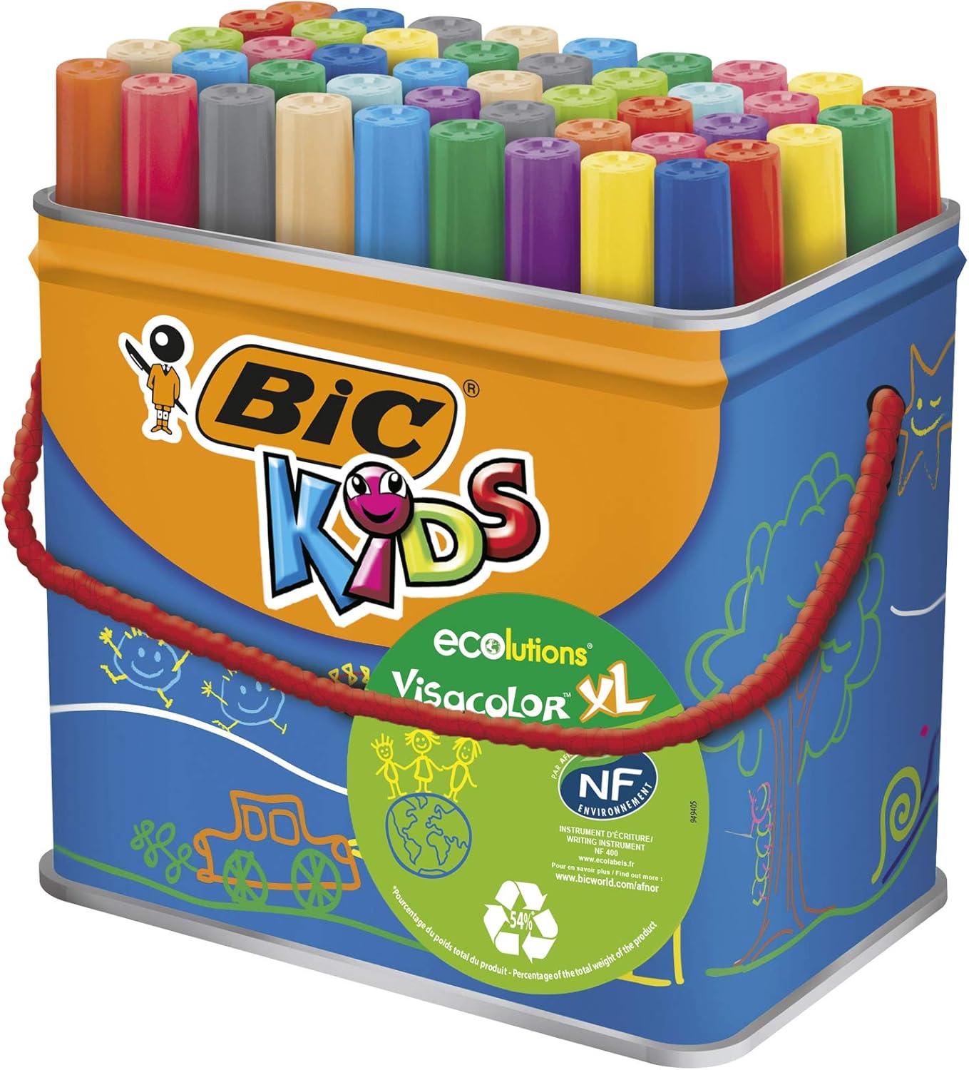 BIC Kids Visacolor XL Colouring Felt Tip Pens - 48-Pack with Extra Wide 4.5mm Tip