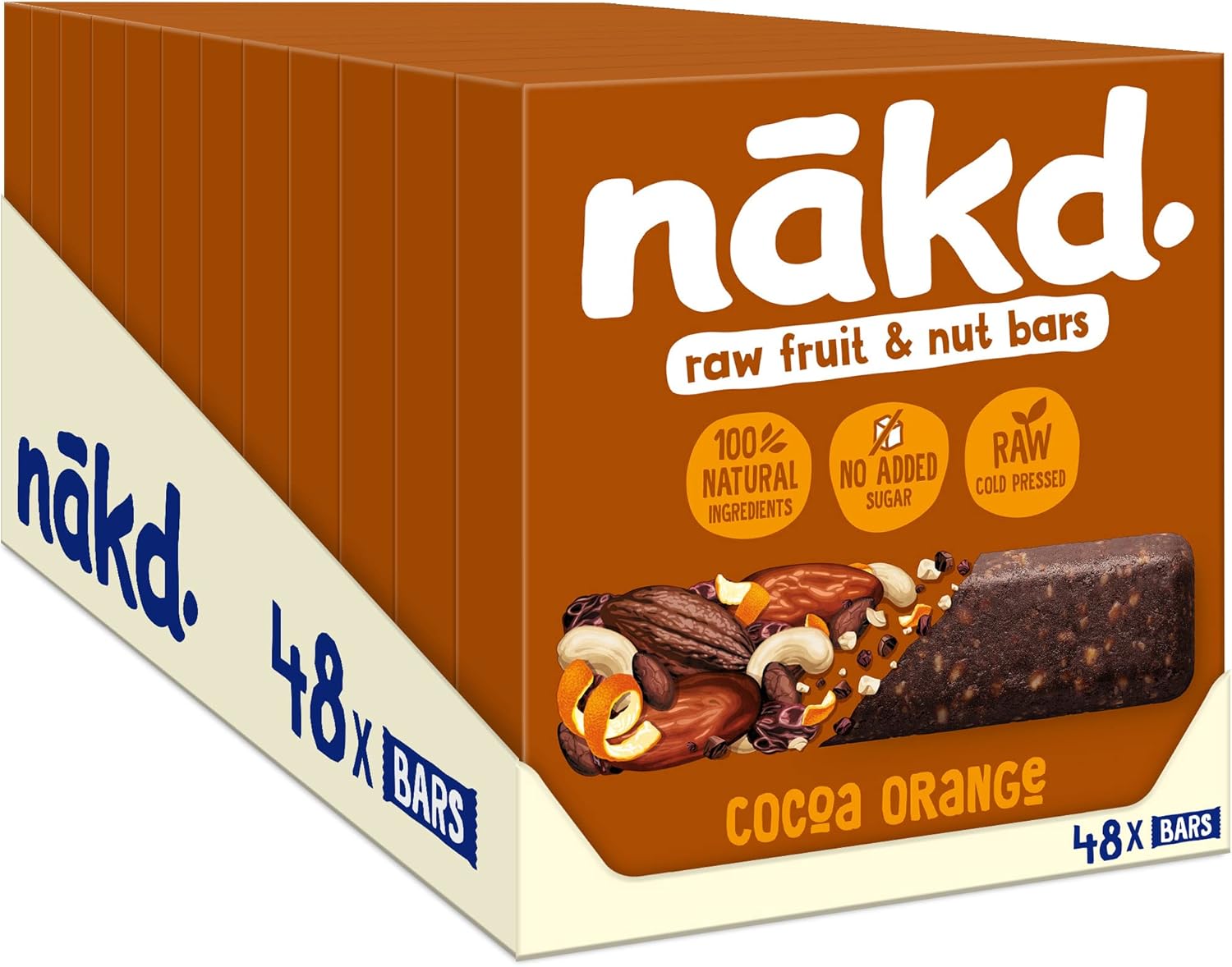 Nakd Cocoa Orange Natural Fruit & Nut Bars - Vegan, Gluten Free, No Added Sugar - 12 Pack